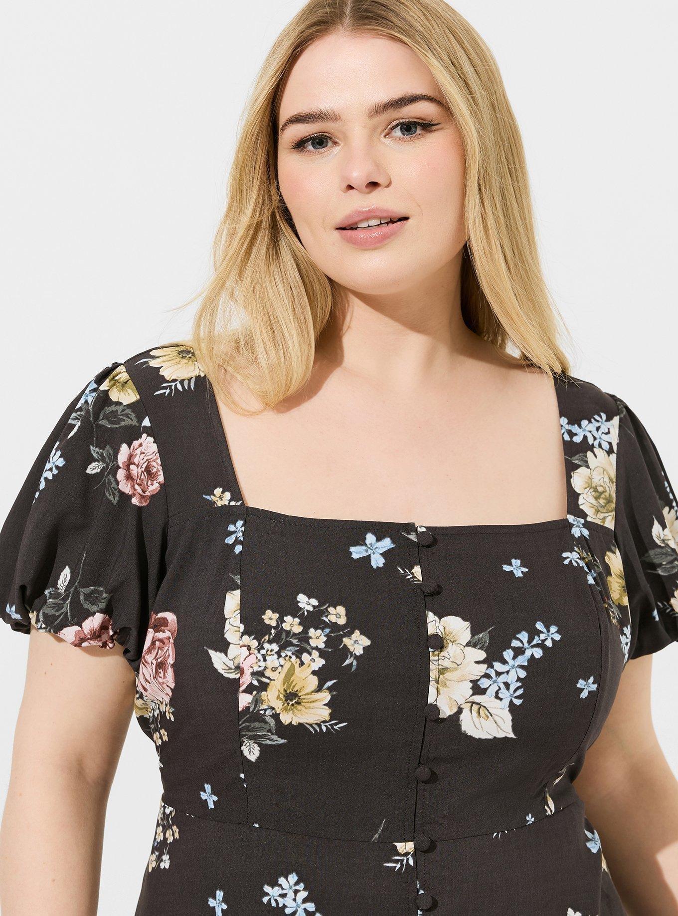 Peplum Challis Puff Short Sleeve Top