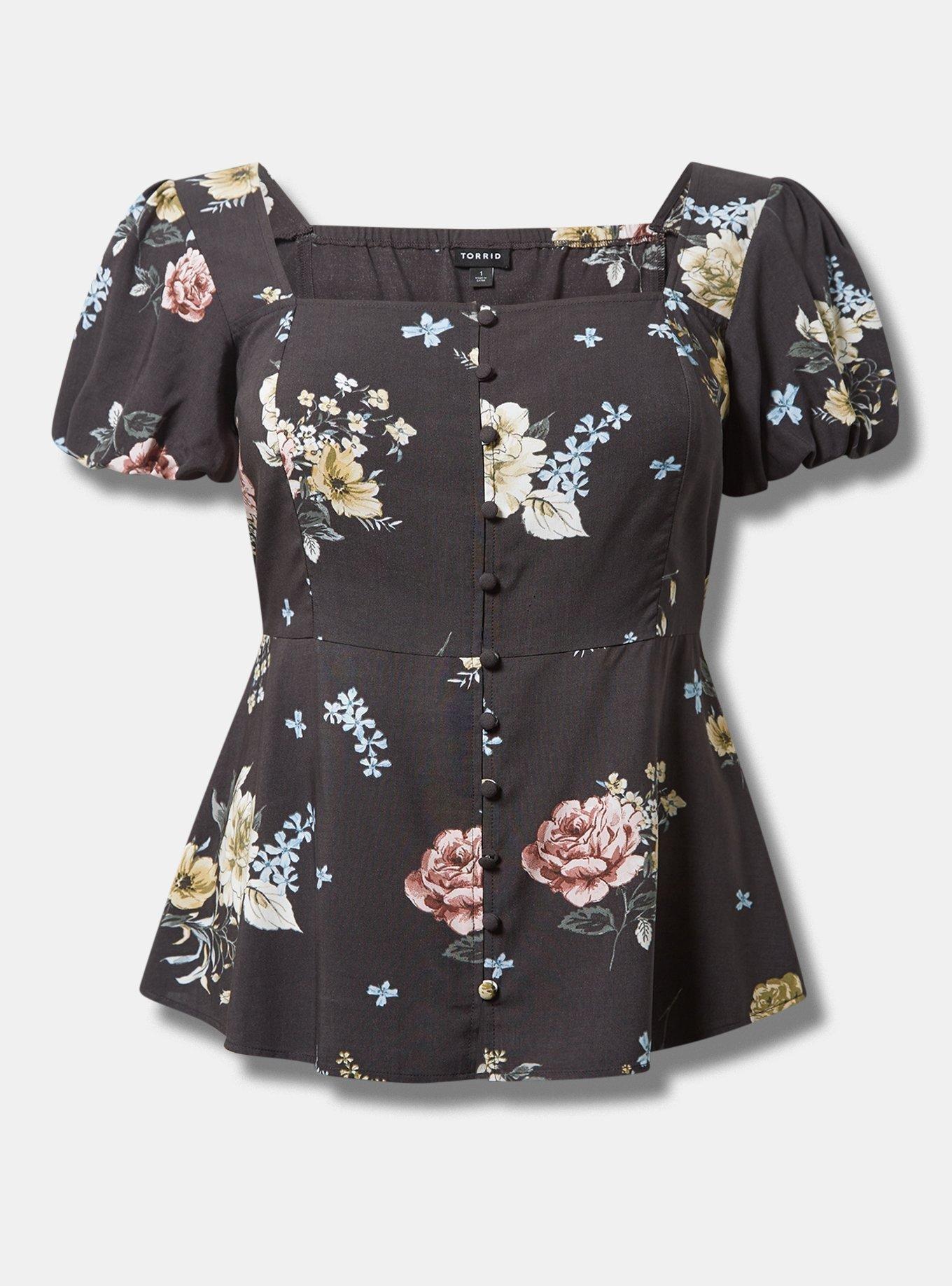 Peplum Challis Puff Short Sleeve Top