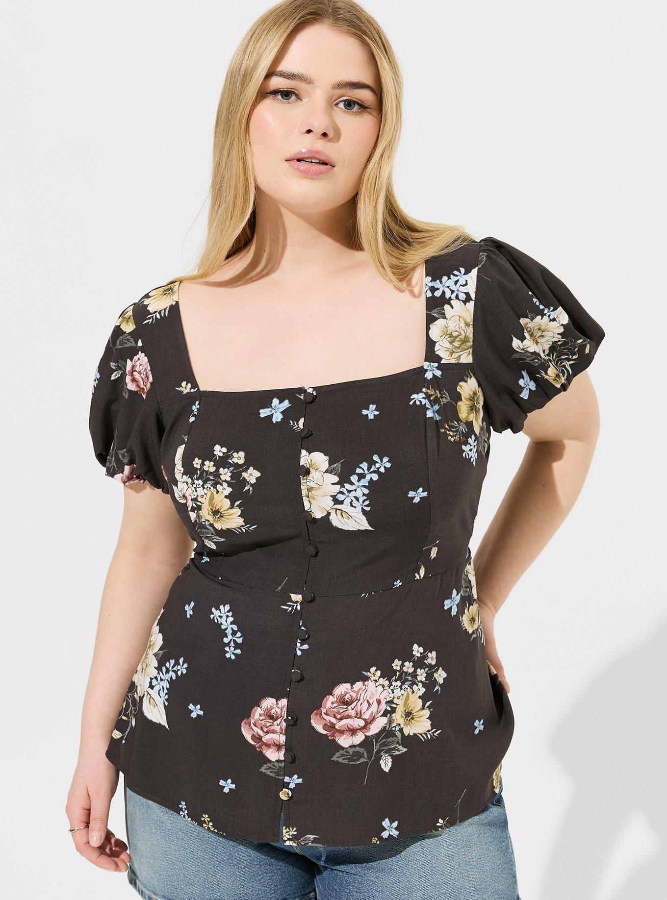 Peplum Challis Puff Short Sleeve Top