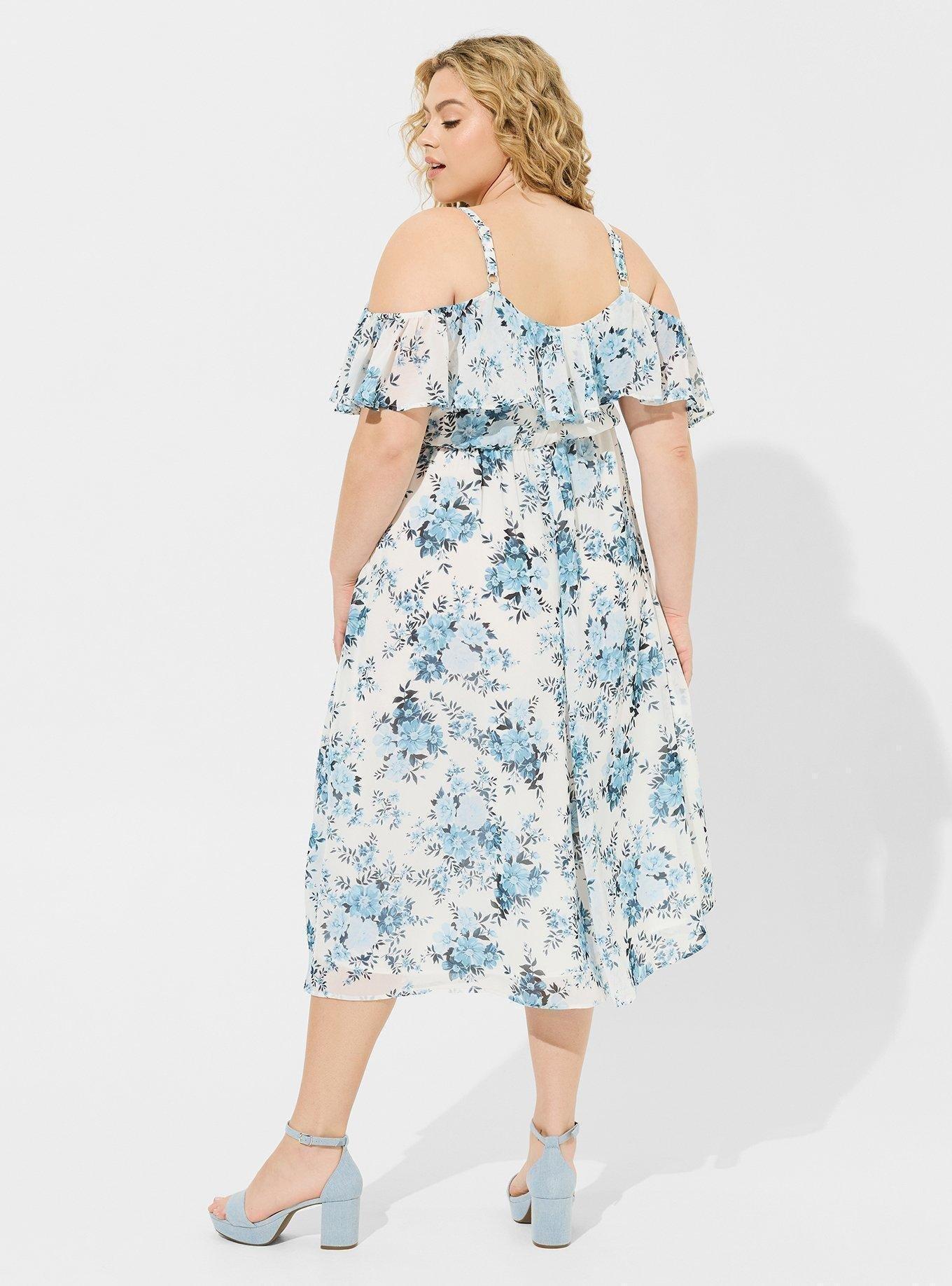 Tea Length Chiffon Cold Shoulder A-Line Dress