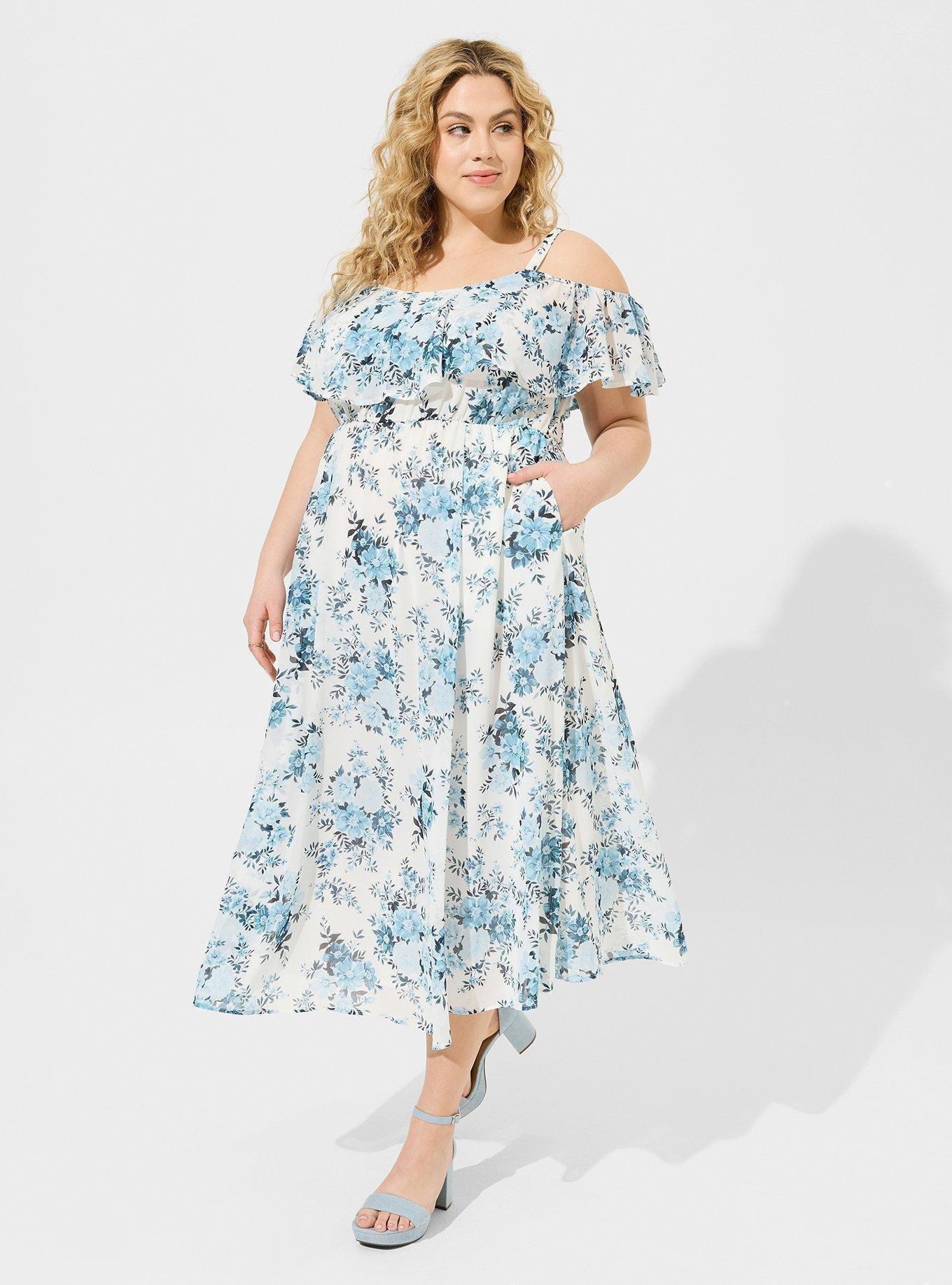 Tea Length Chiffon Cold Shoulder A-Line Dress