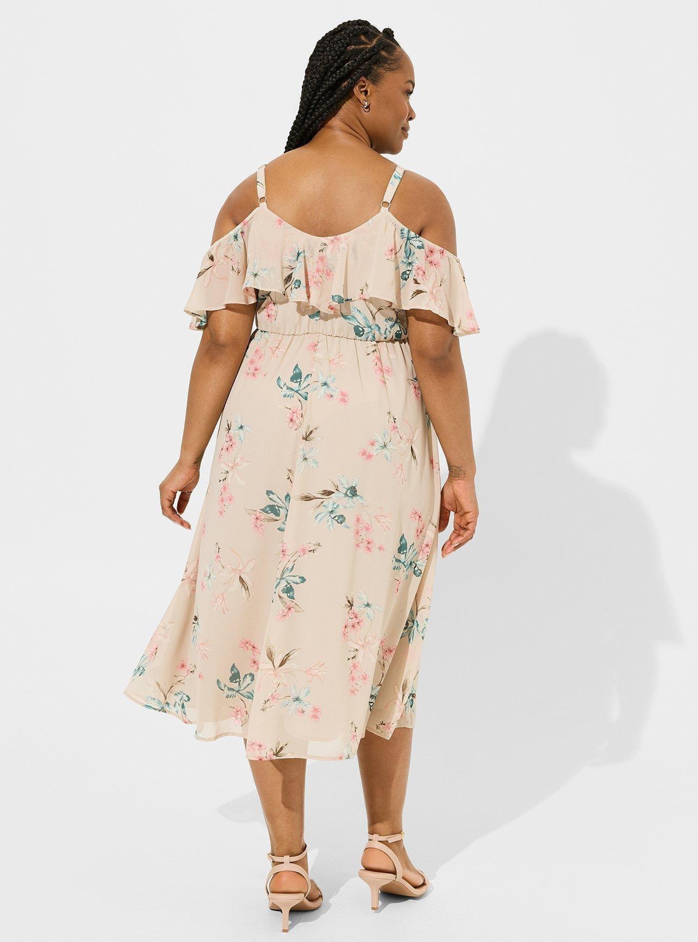 Tea Length Chiffon Cold Shoulder A-Line Dress