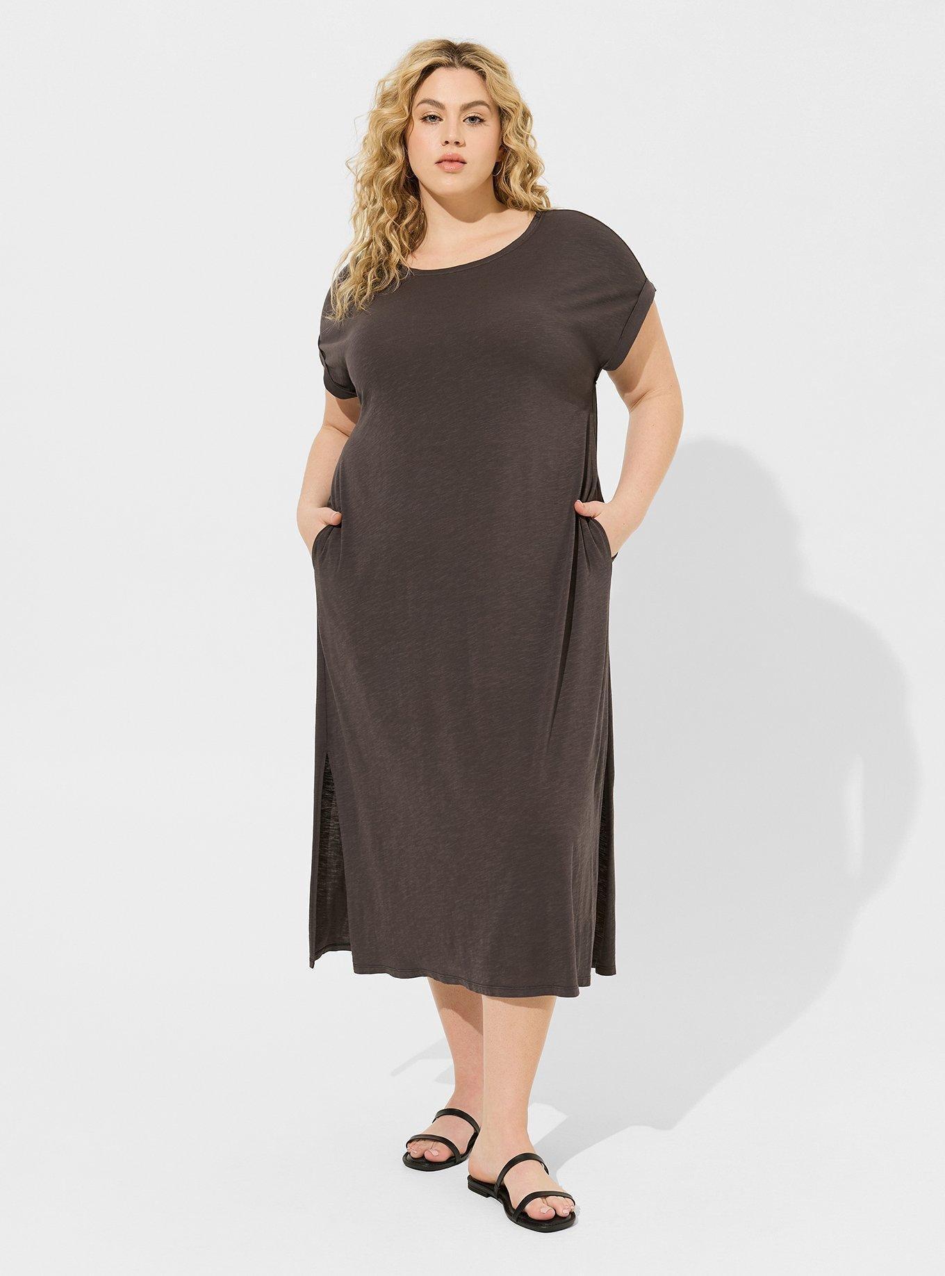 Tea Length Slub Dolman T-Shirt Dress