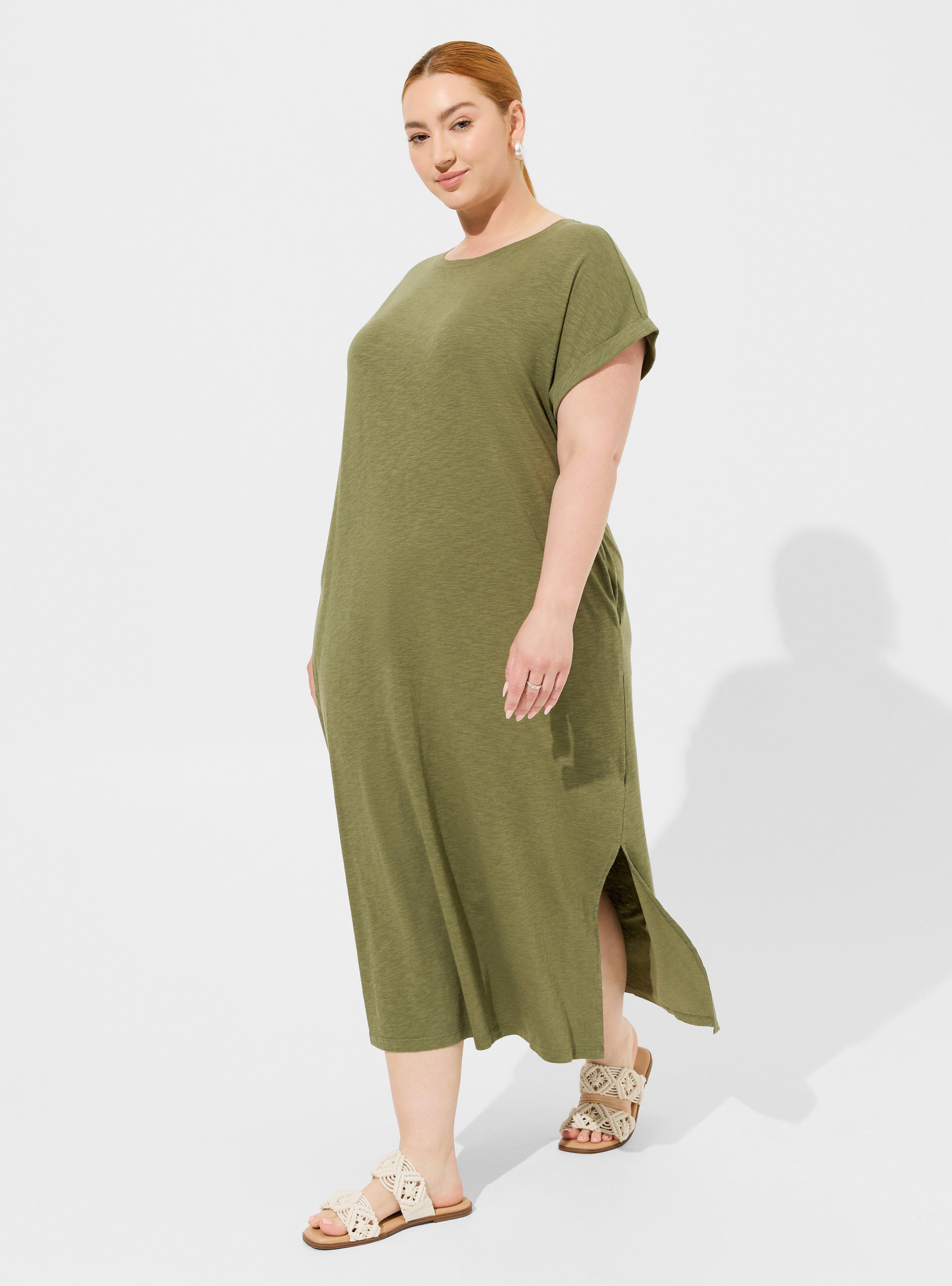 Tea Length Slub Dolman T-Shirt Dress