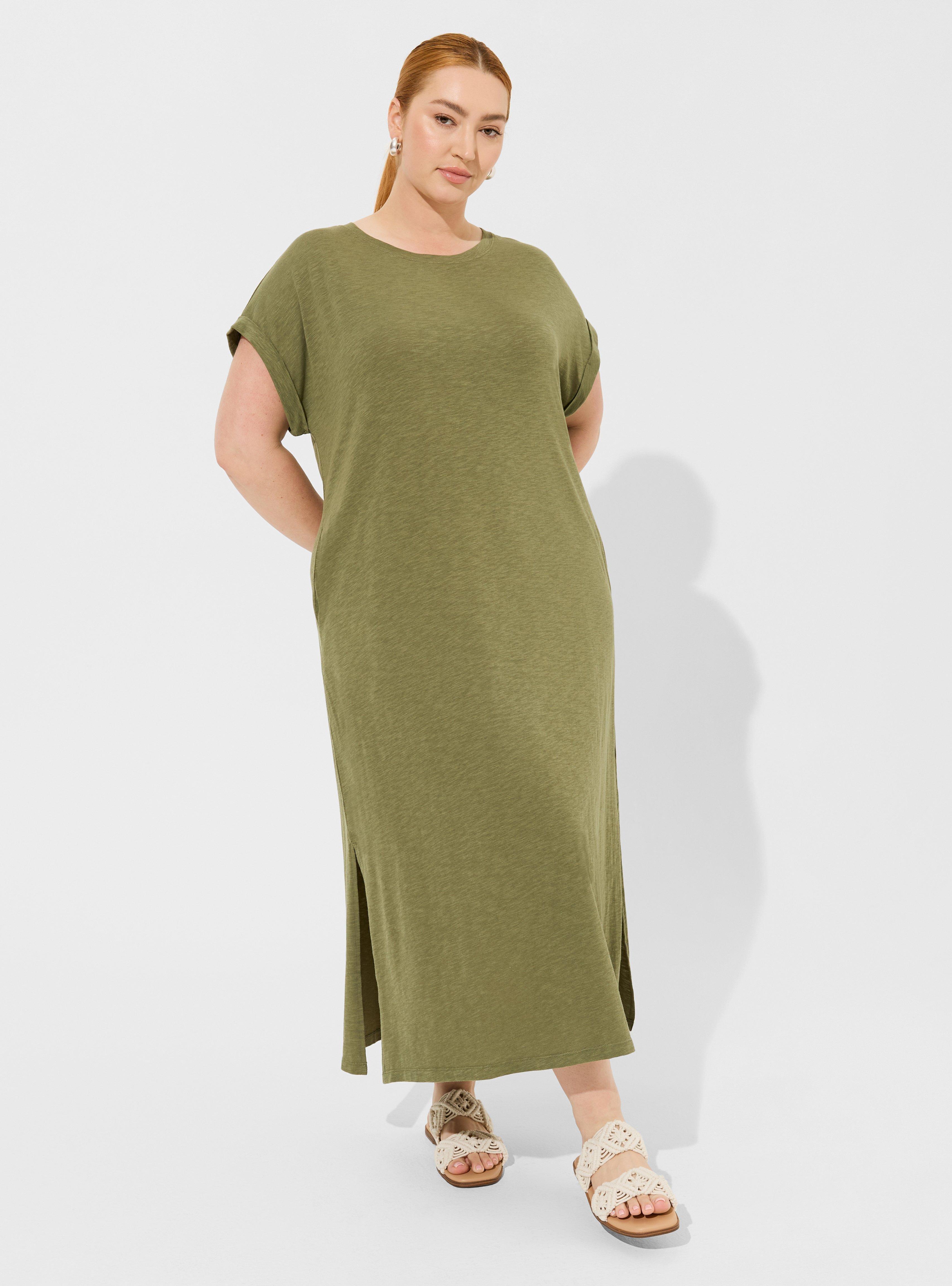 Tea Length Slub Dolman T-Shirt Dress