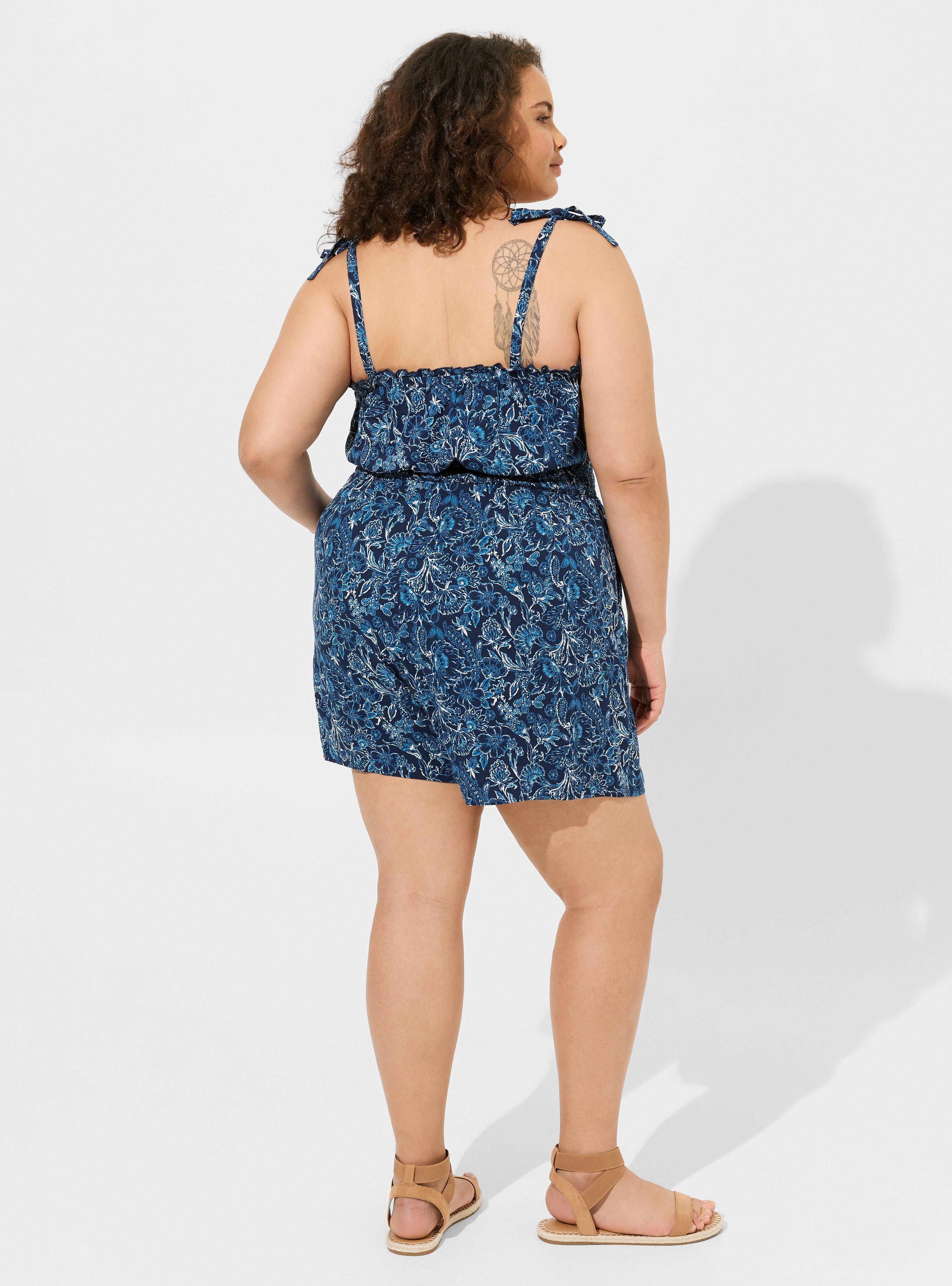 Stretch Challis Tie Strap Romper