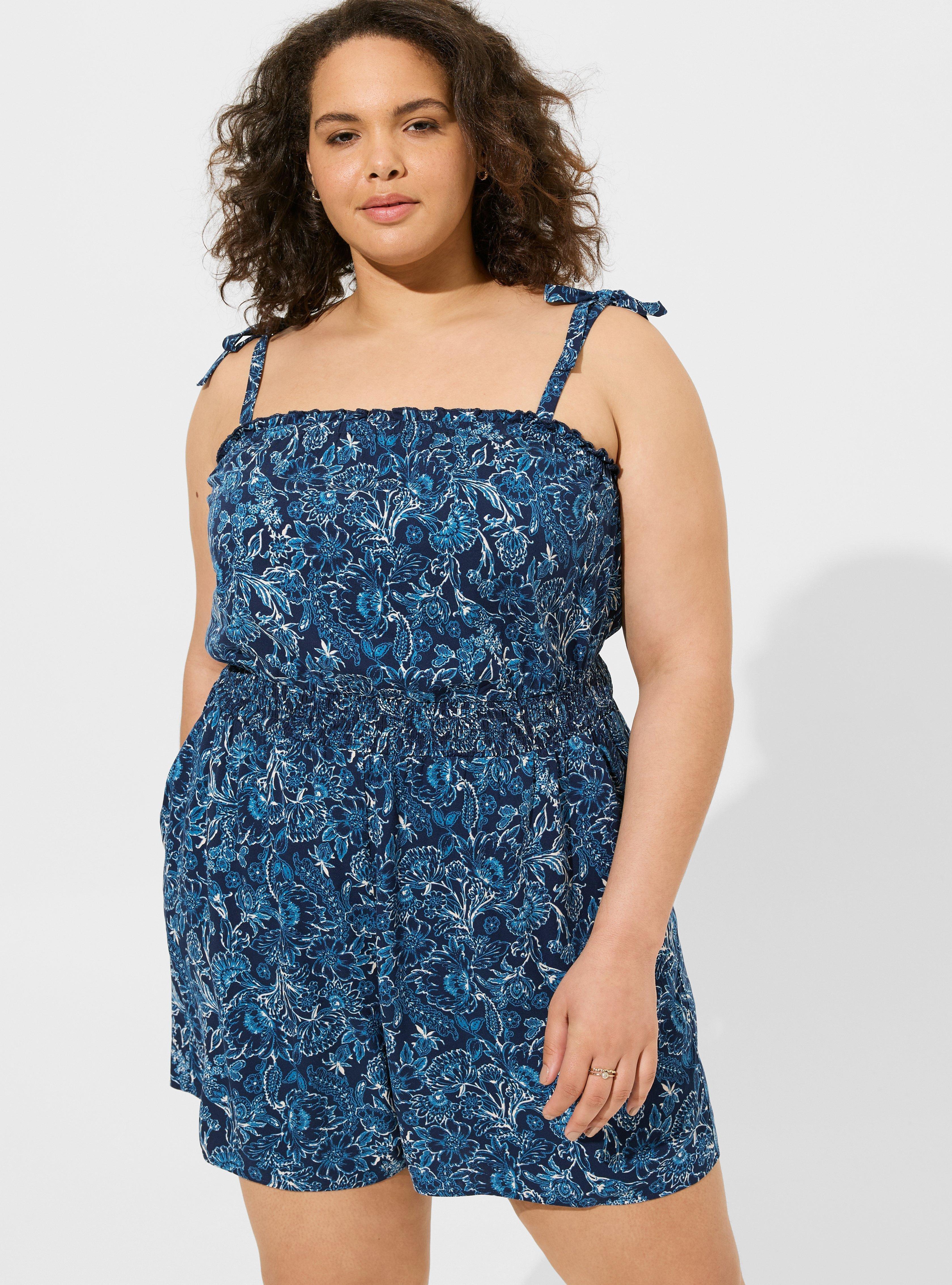 Stretch Challis Tie Strap Romper
