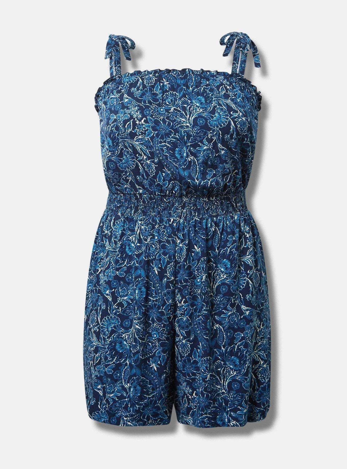 Stretch Challis Tie Strap Romper
