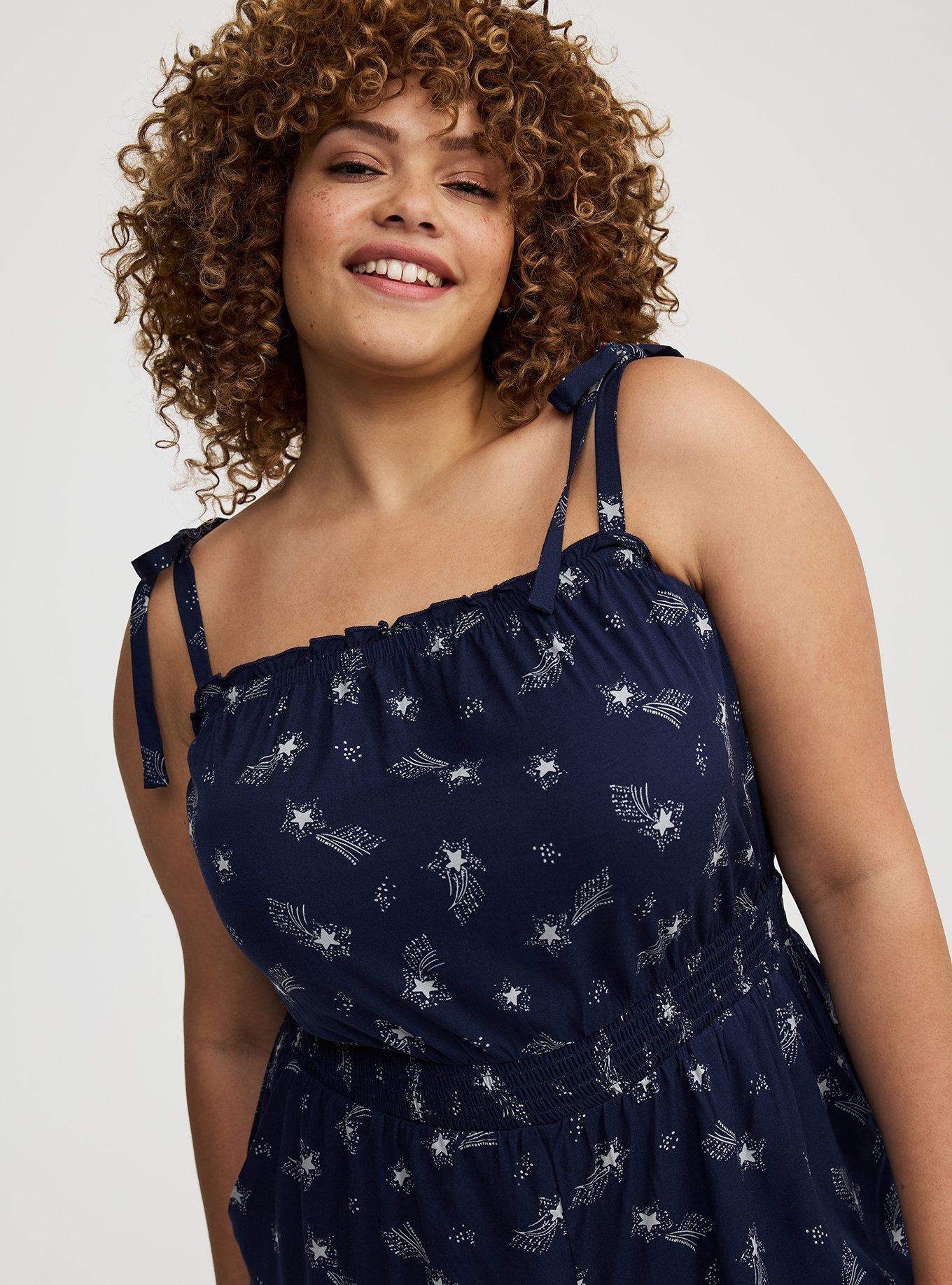 Stretch Challis Tie Strap Romper