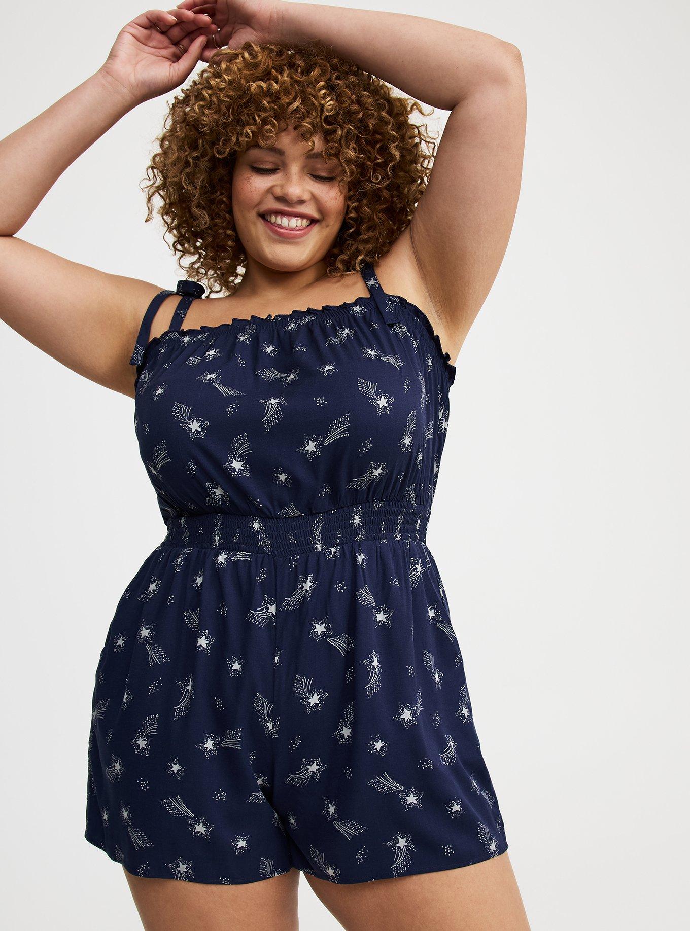 Stretch Challis Tie Strap Romper