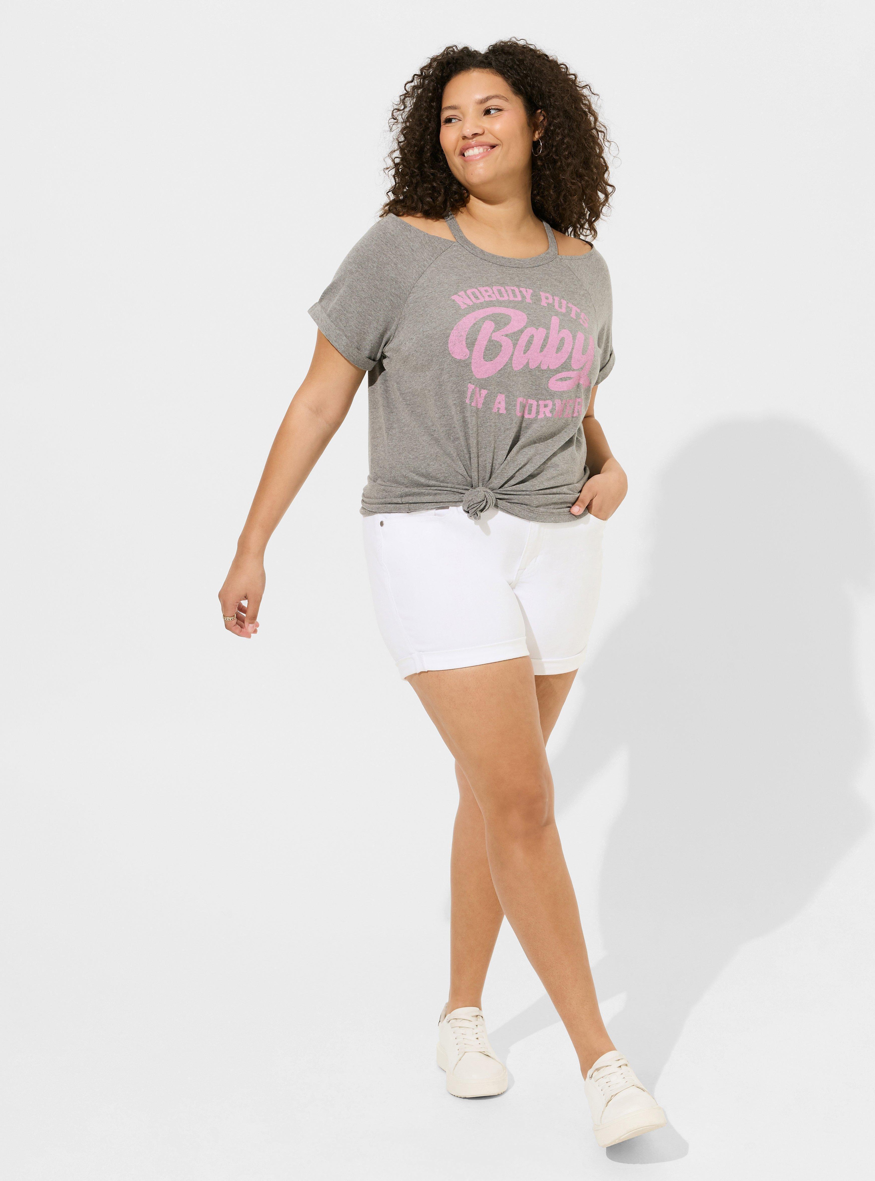 Plus Size Dirty Dancing Classic Fit Cotton Cold Shoulder Tee, MEDIUM HEATHER GREY, alternate