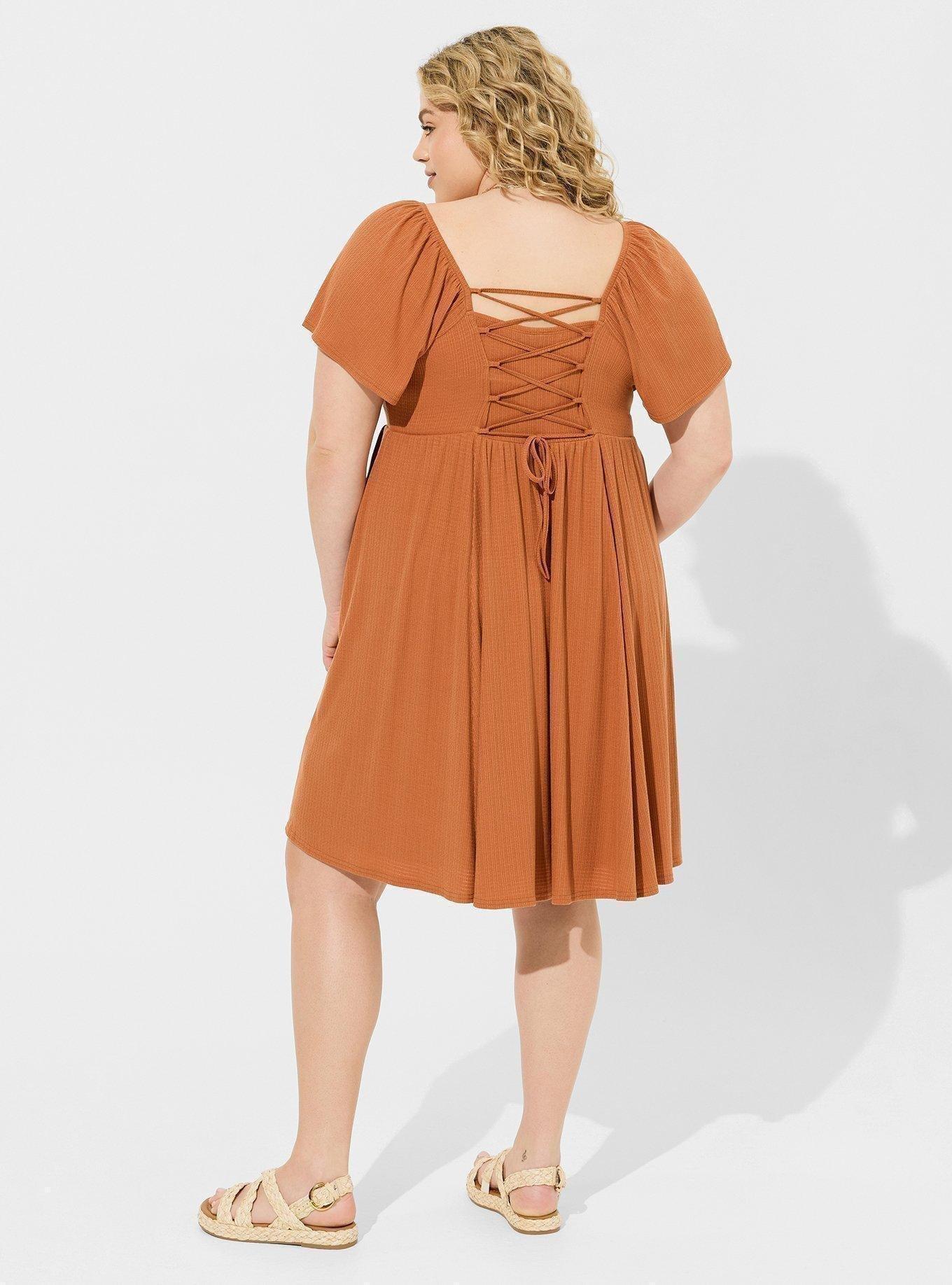 Mini Textured Knit Flutter Back Tie Dress, AMBER BROWN, alternate