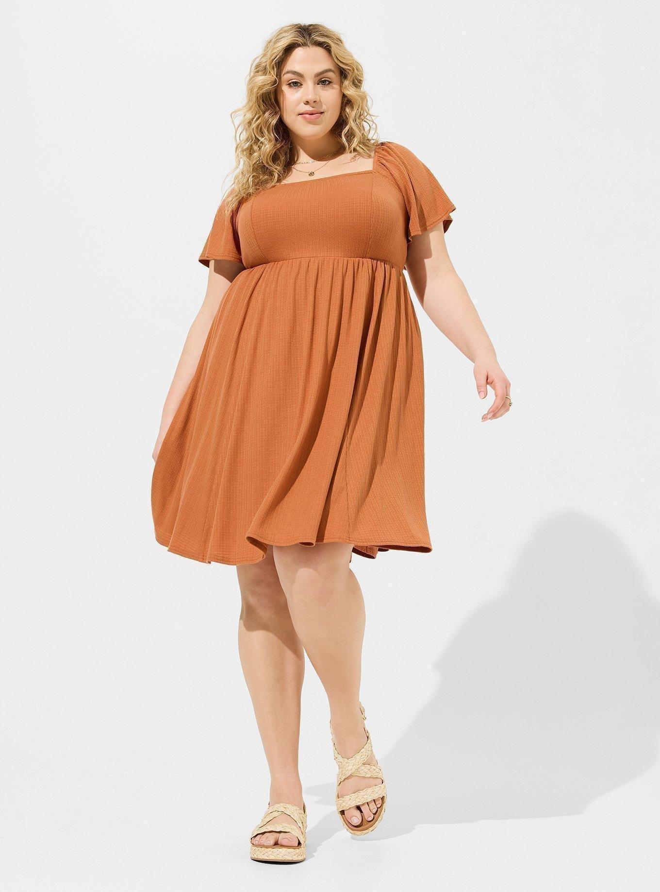 Plus Size - Mini Textured Knit Flutter Back Tie Dress - Torrid