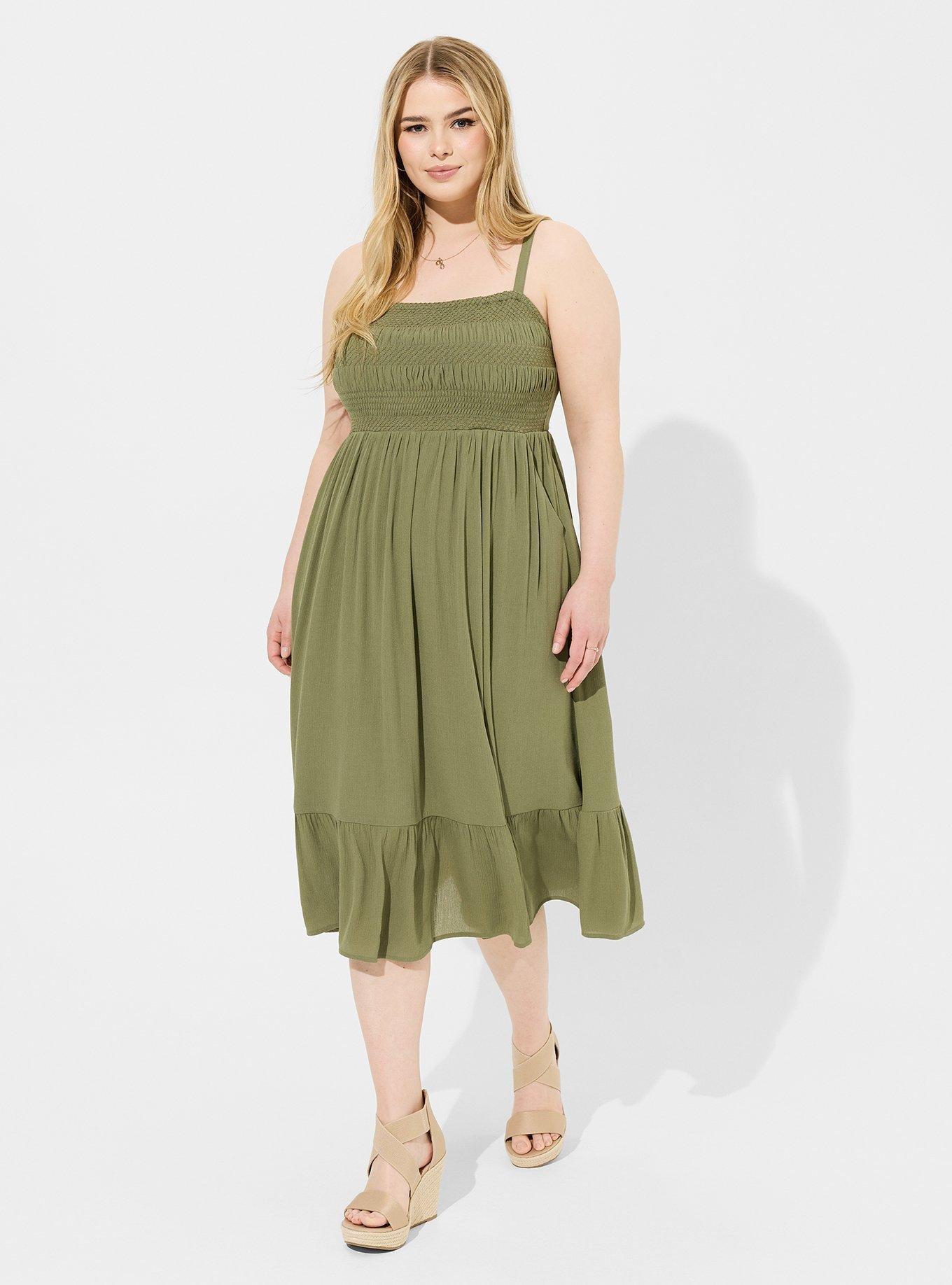 Plus Size - Midi Washable Gauze Smocked Bodice Tiered A-Line Dress - Torrid