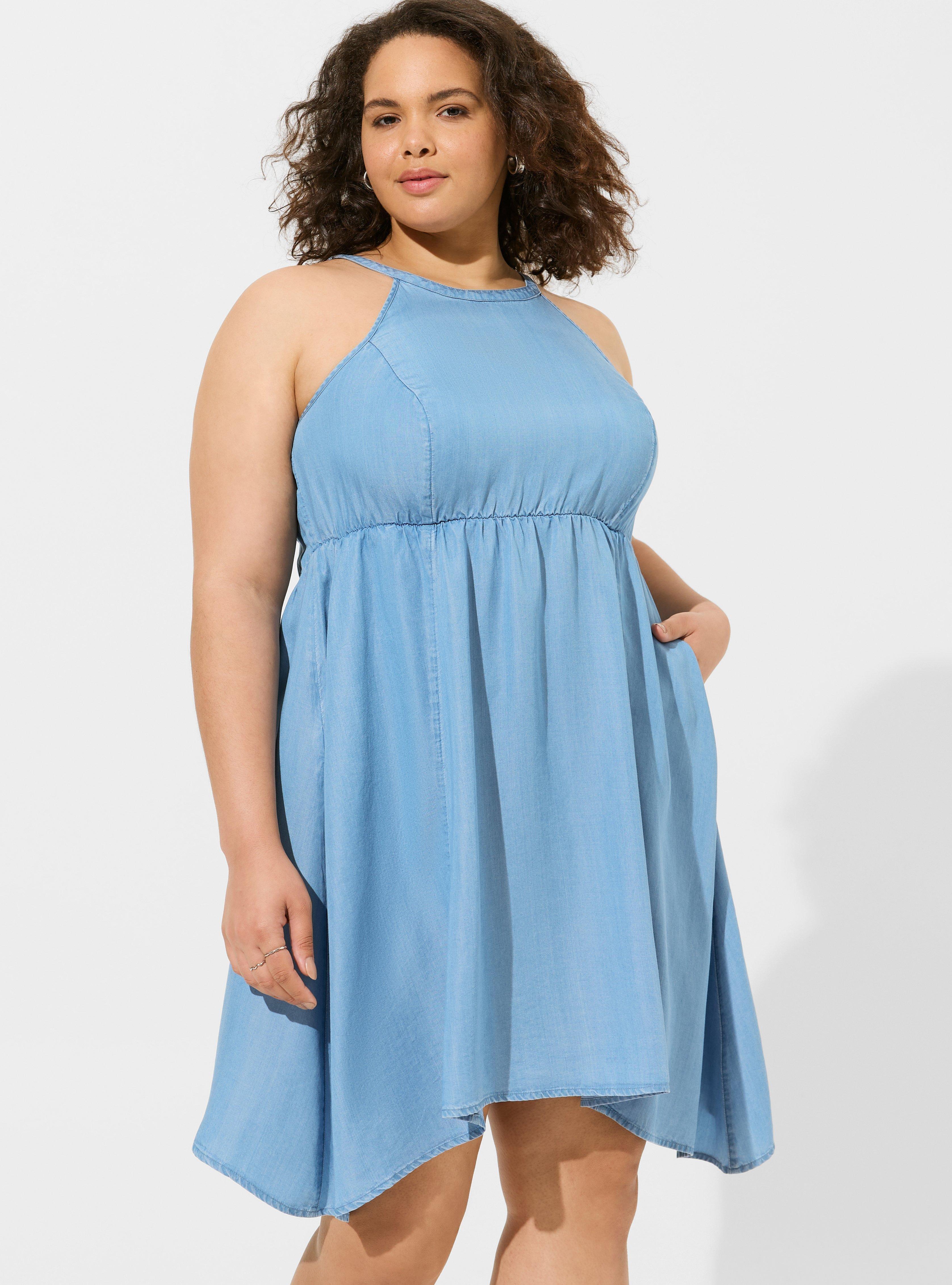 Mini Chambray Halter Hi-Low Dress