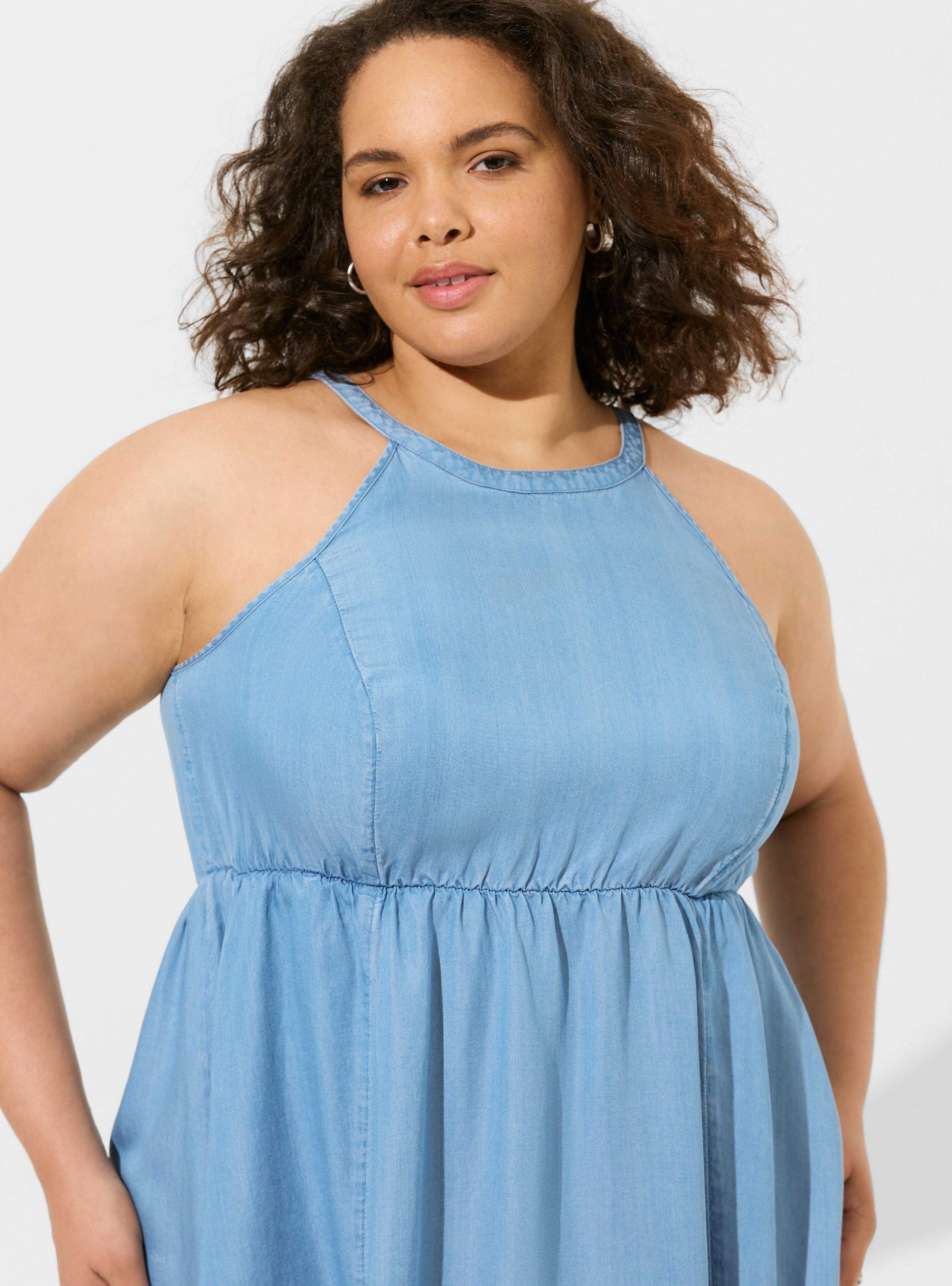 Mini Chambray Halter Hi-Low Dress