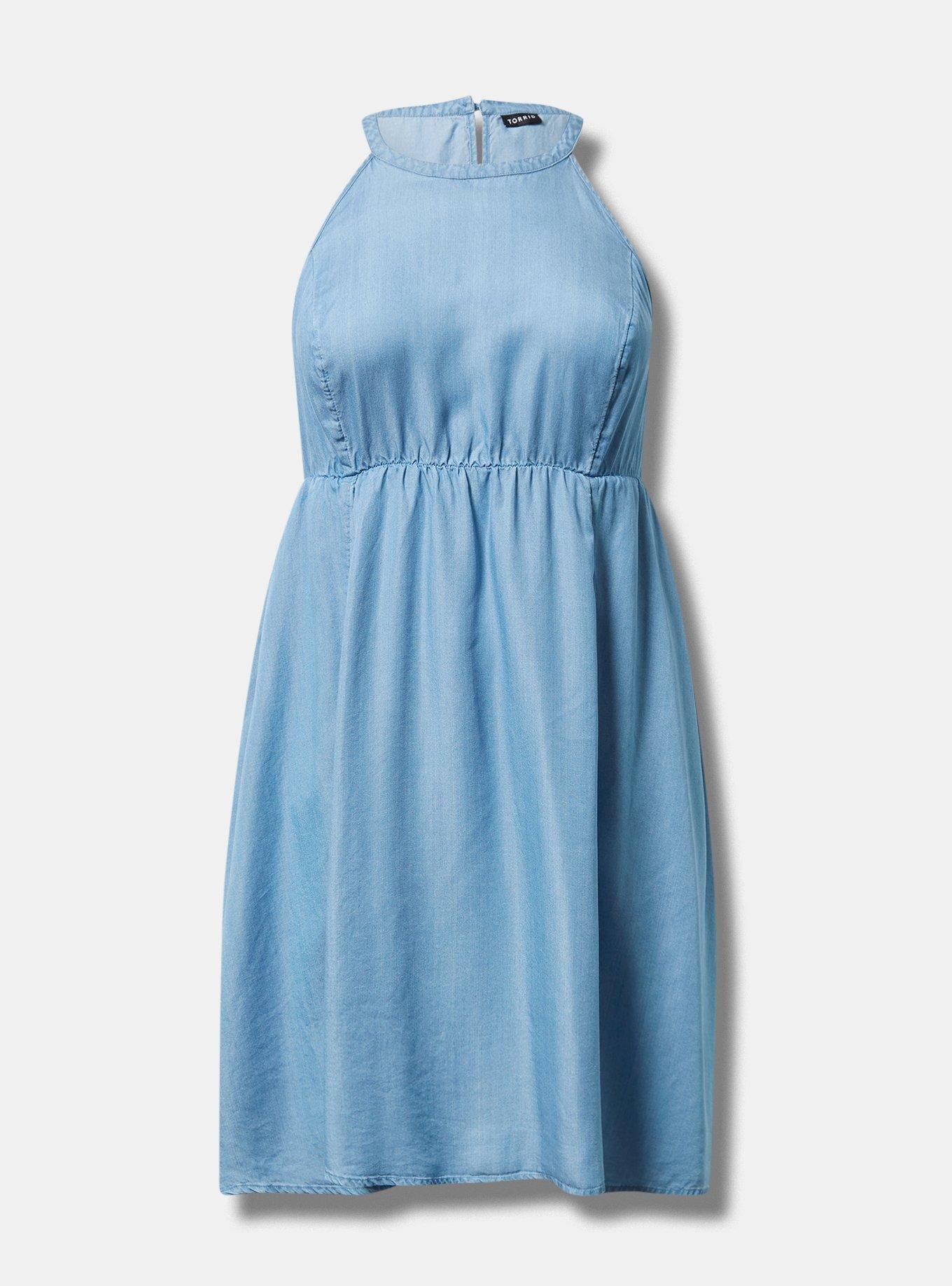 Mini Chambray Halter Hi-Low Dress