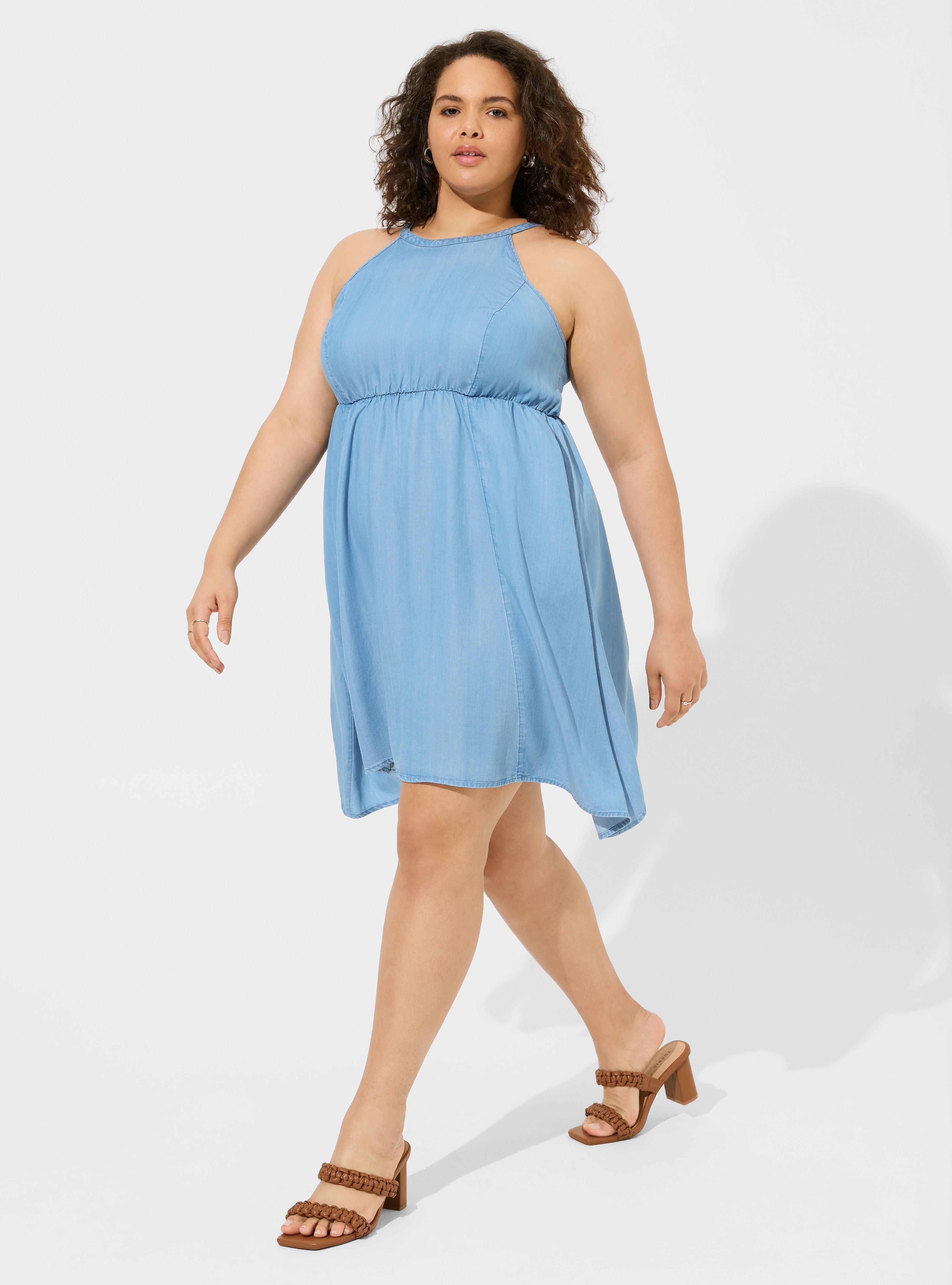 Mini Chambray Halter Hi-Low Dress