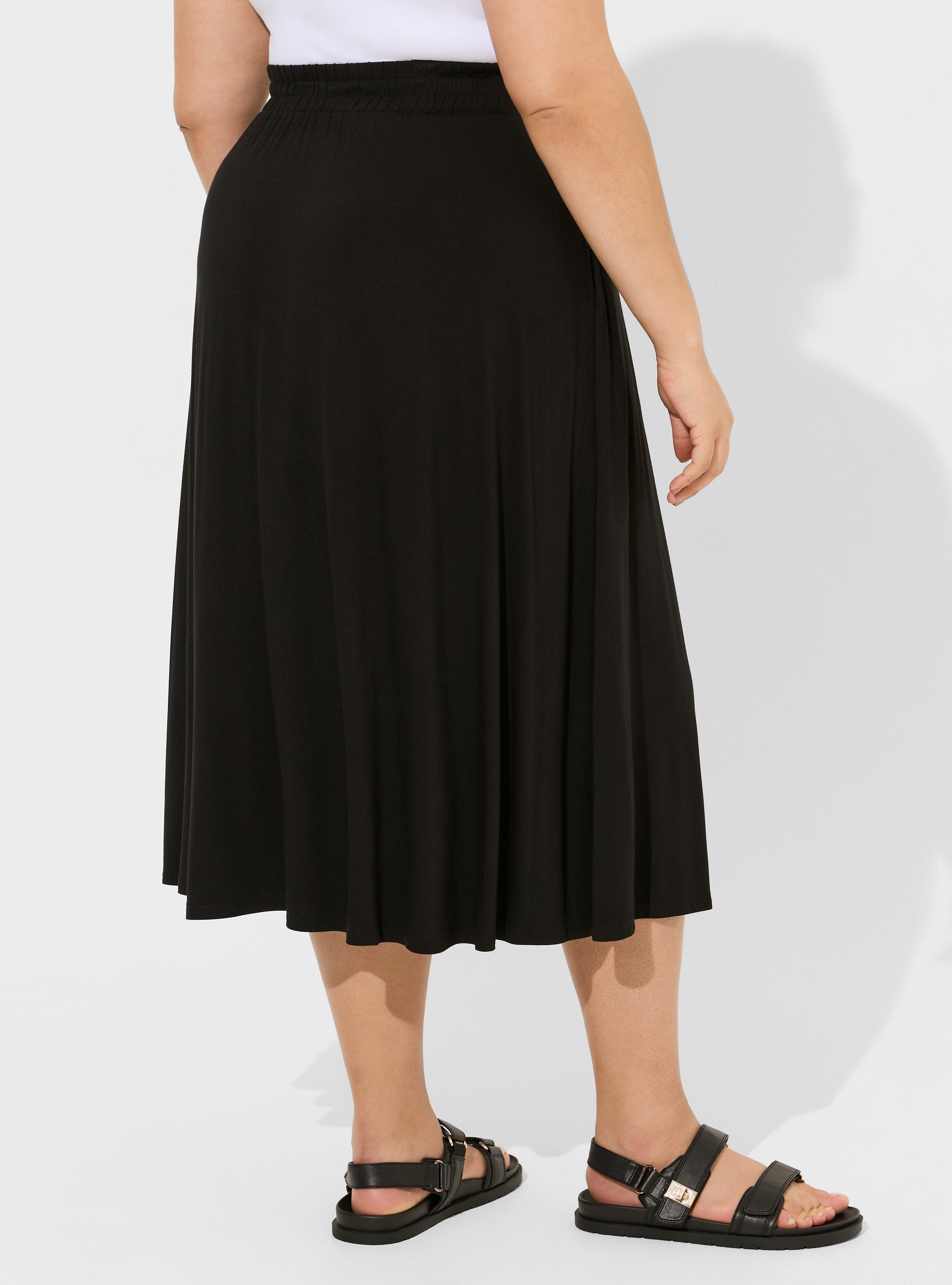 Tea Length Super Soft A-Line Skirt, DEEP BLACK, alternate