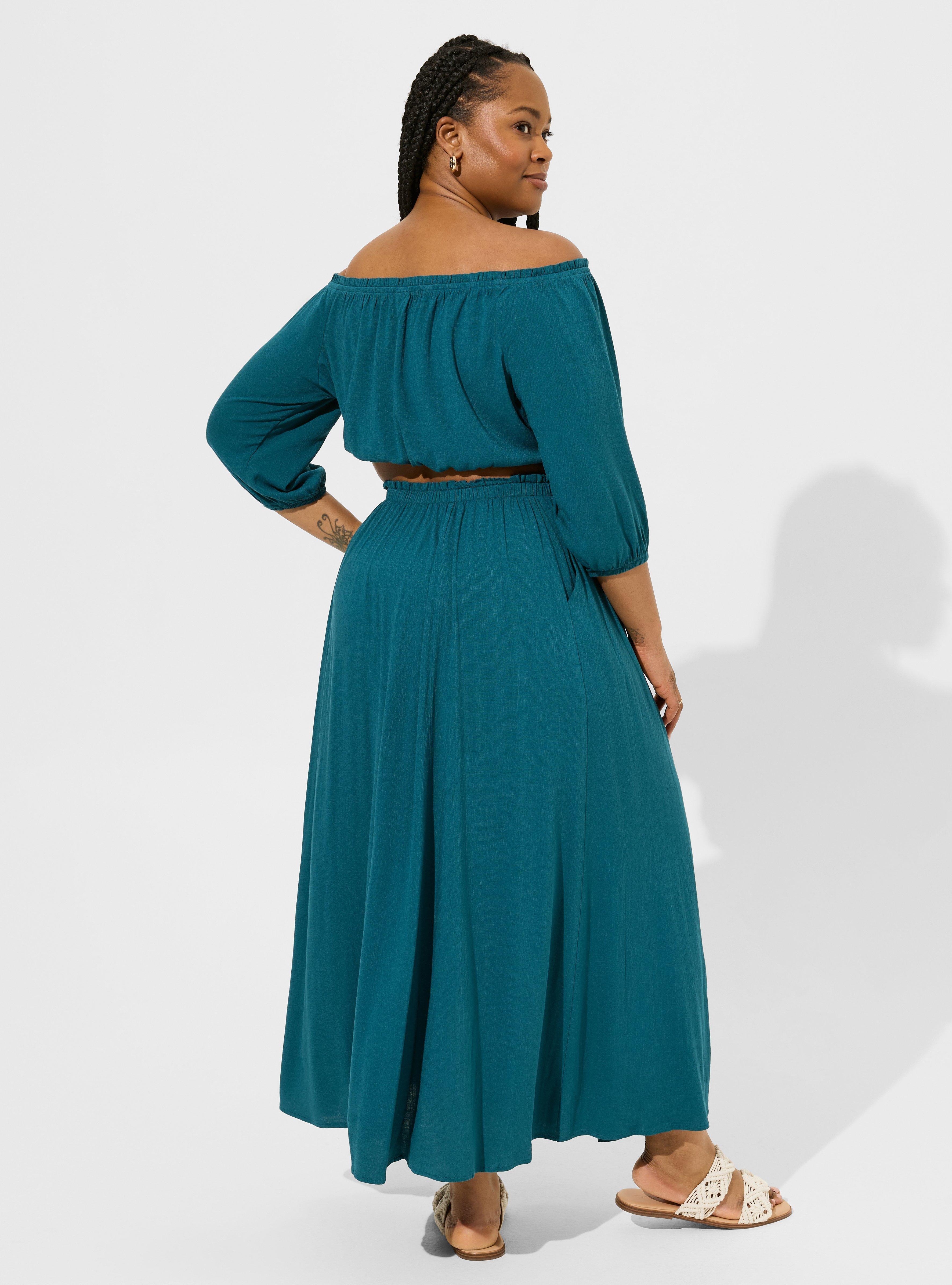 Maxi Rayon Slub Off Shoulder Skirt Set, GULF COAST, alternate