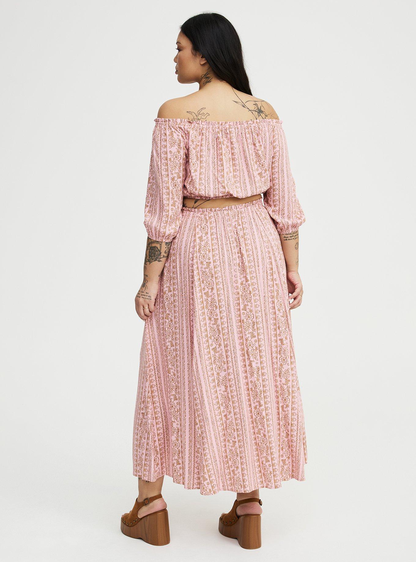 Off-Shoulder Maxi Skirt Set, POCKY BOHO STRIPE PINK, alternate