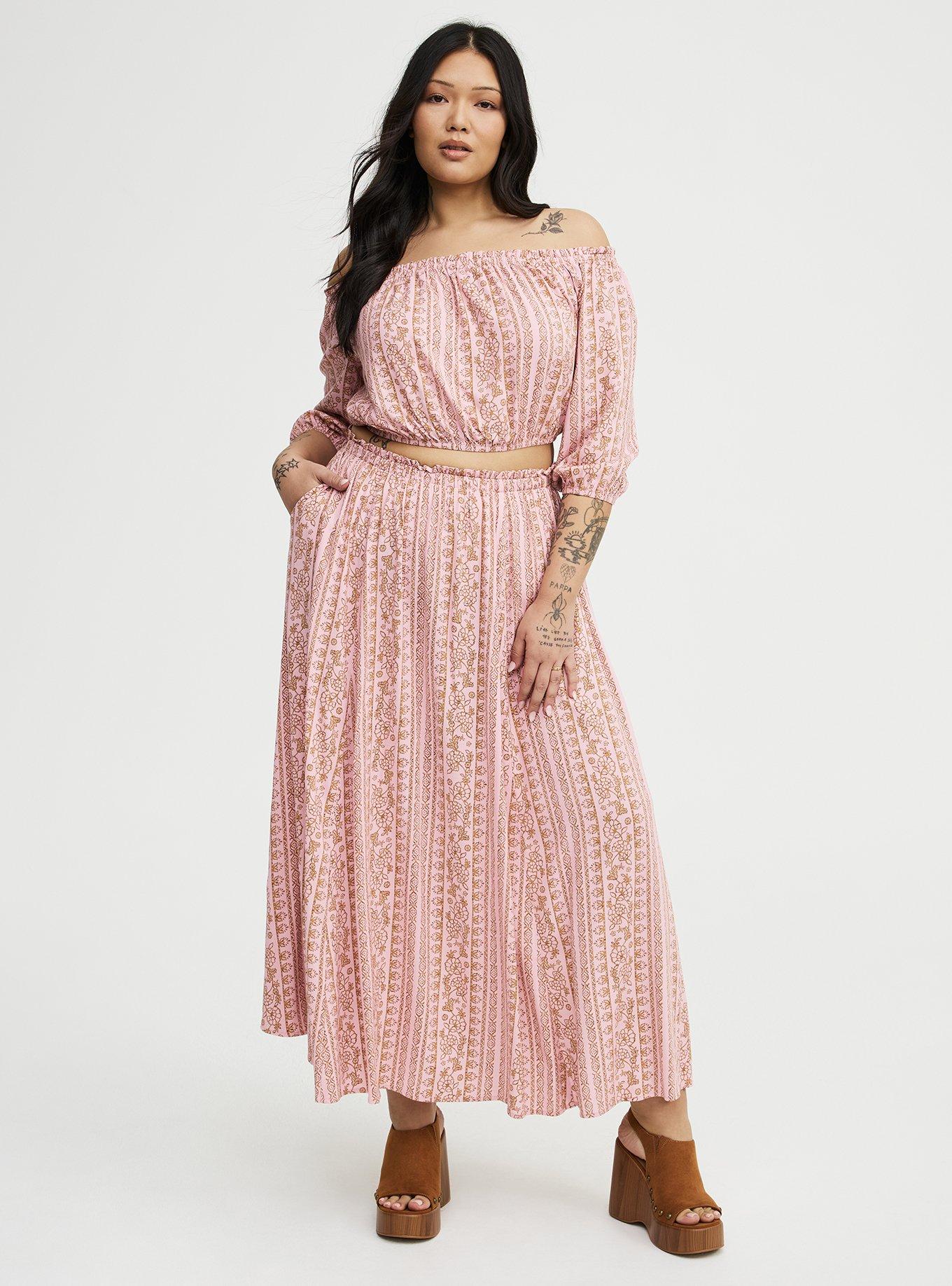 Off-Shoulder Maxi Skirt Set, POCKY BOHO STRIPE PINK, alternate
