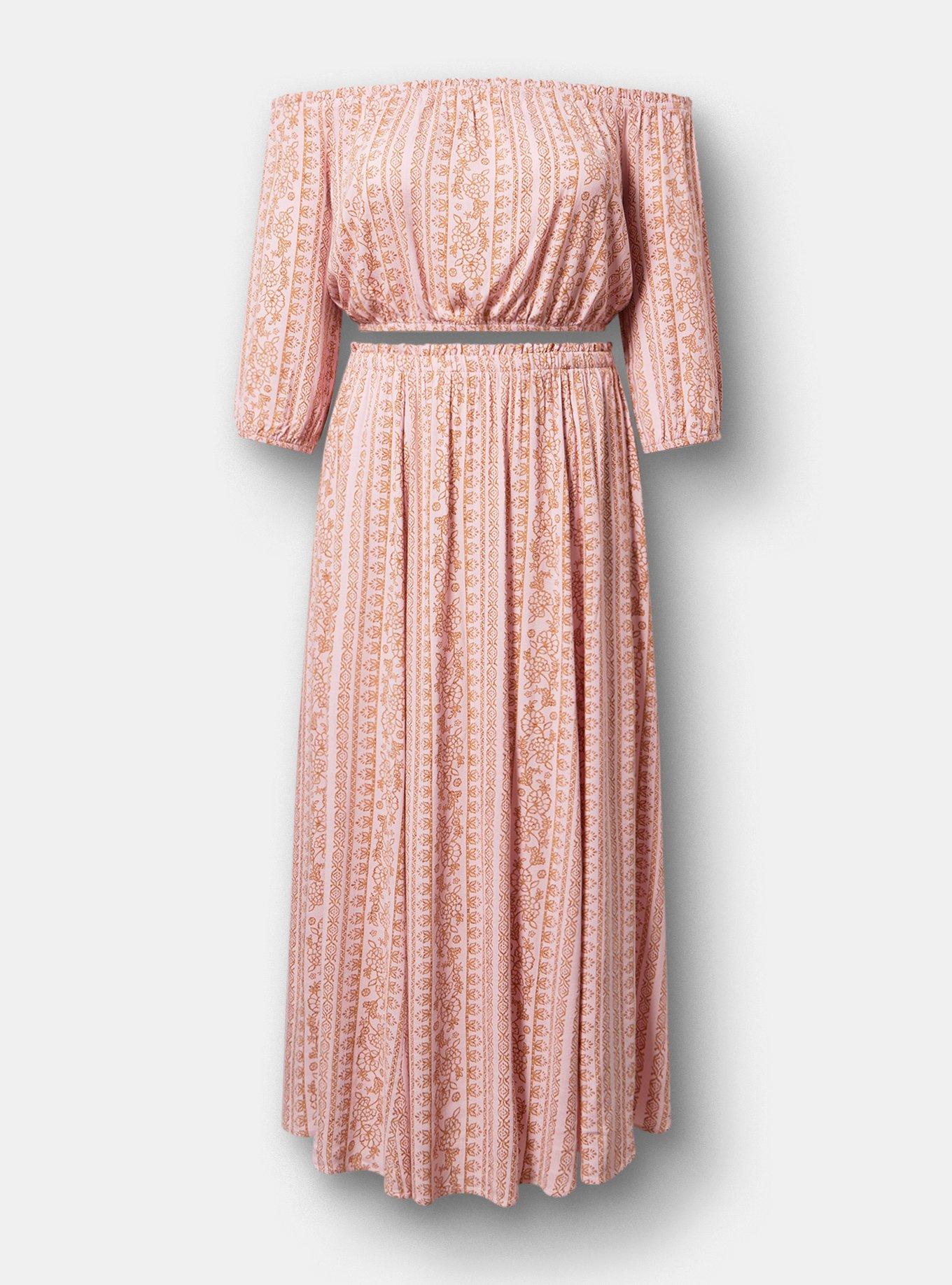 Off-Shoulder Maxi Skirt Set, POCKY BOHO STRIPE PINK, hi-res