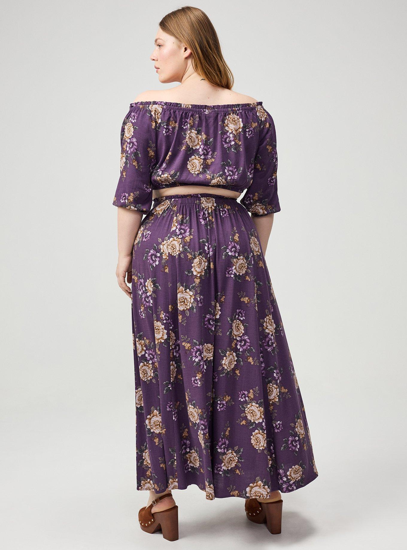 Off-Shoulder Maxi Skirt Set, BRENDA FLORAL PURPLE, alternate