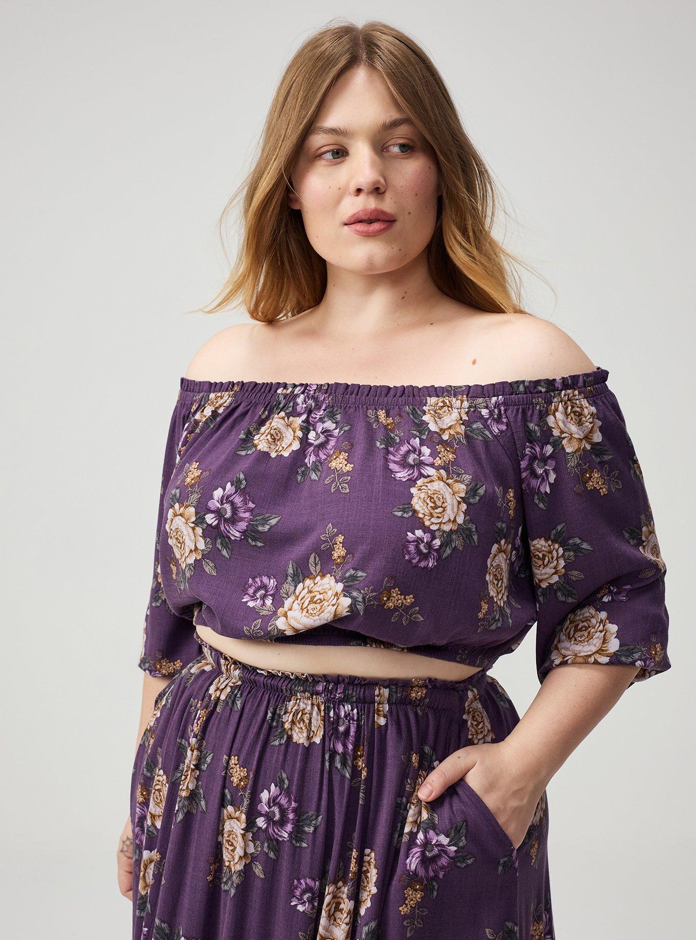 Off-Shoulder Maxi Skirt Set, BRENDA FLORAL PURPLE, alternate