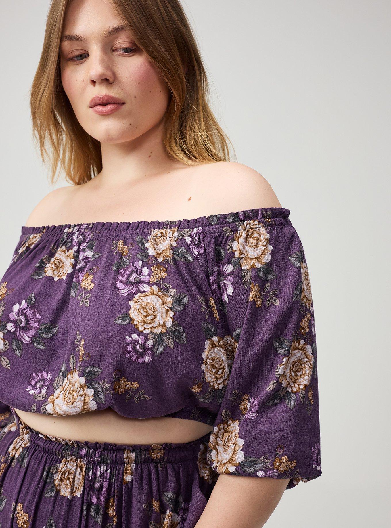 Off-Shoulder Maxi Skirt Set, BRENDA FLORAL PURPLE, alternate