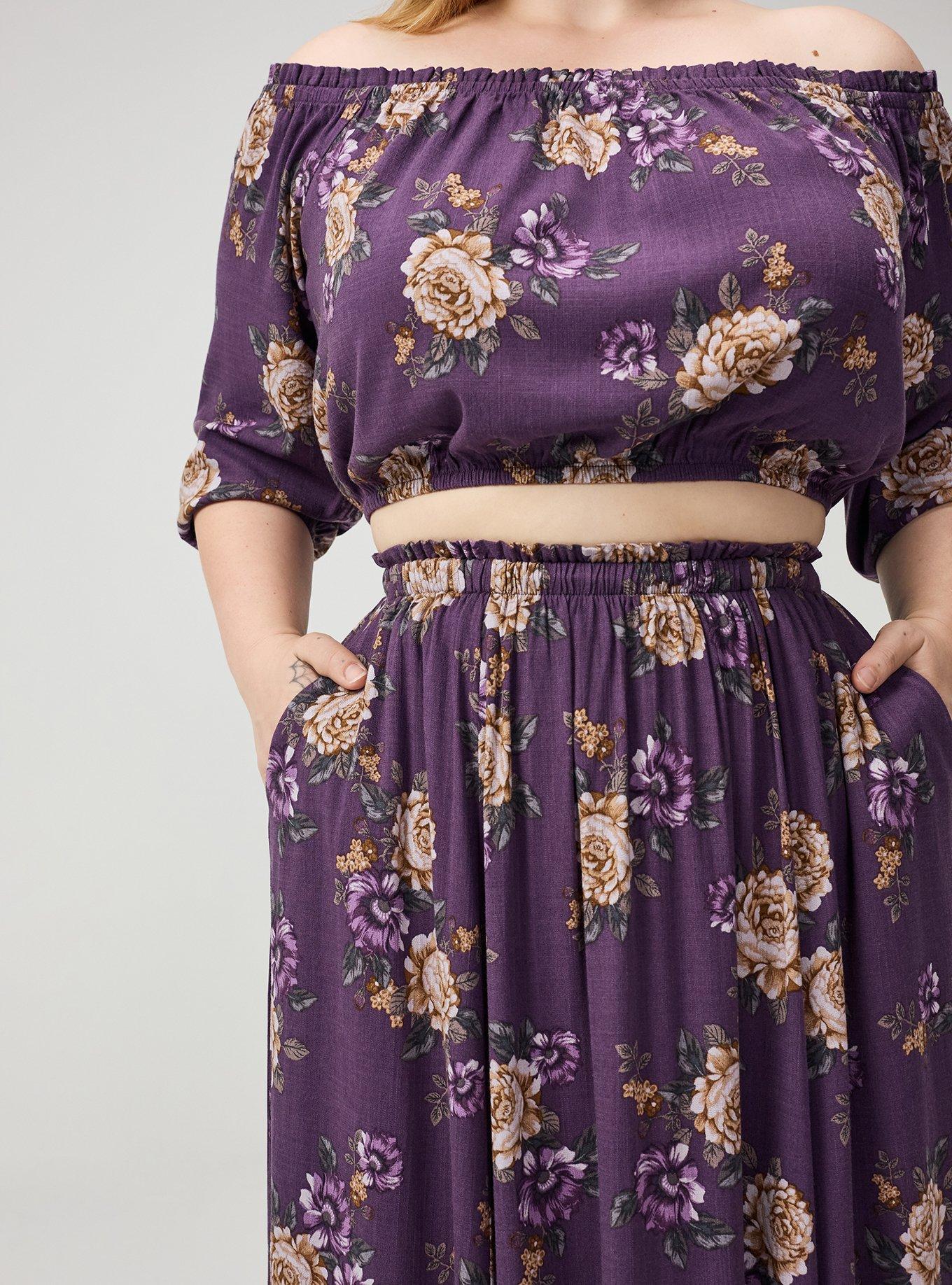 Off-Shoulder Maxi Skirt Set, BRENDA FLORAL PURPLE, alternate