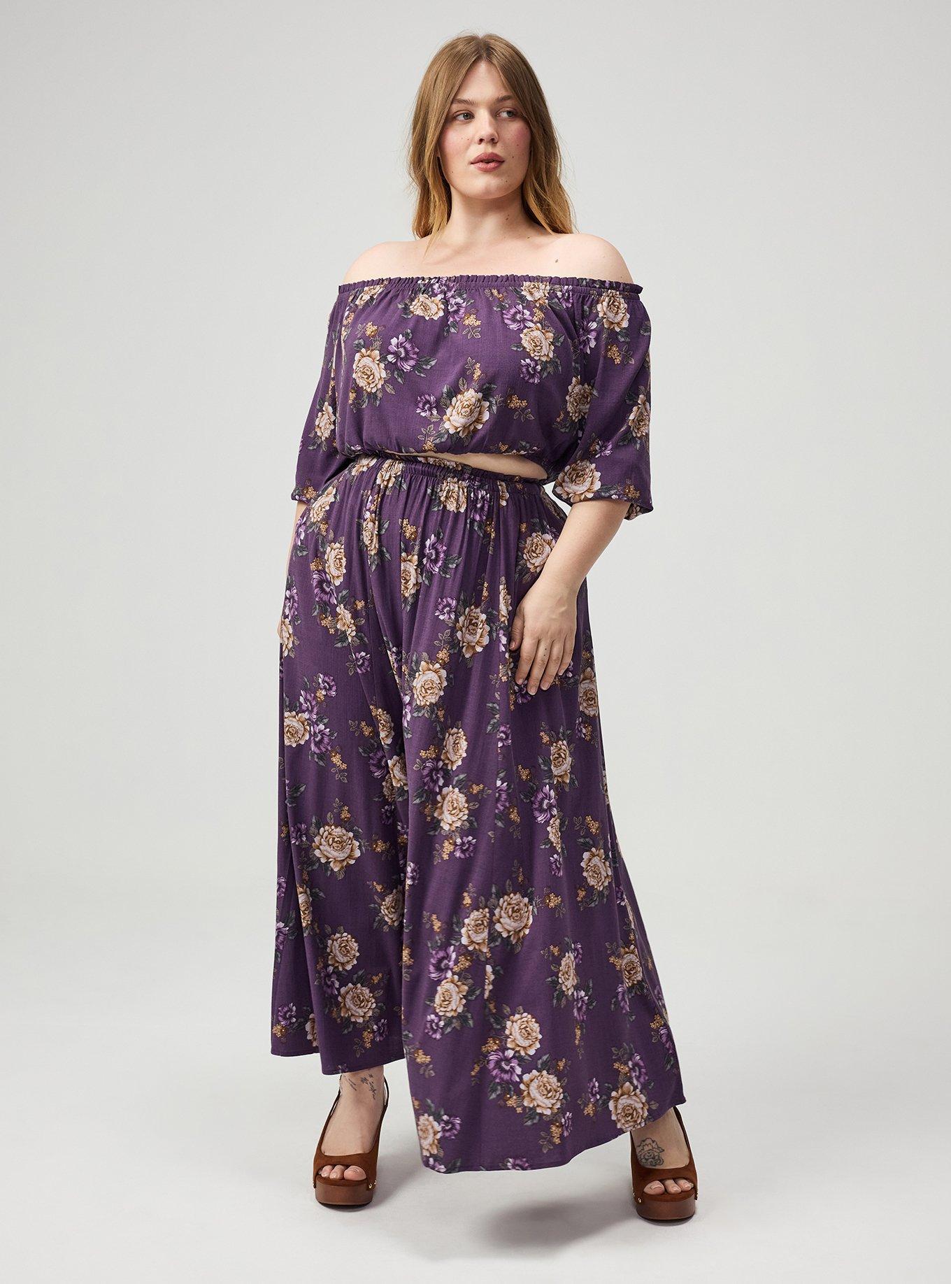 Off-Shoulder Maxi Skirt Set, BRENDA FLORAL PURPLE, hi-res