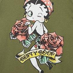 Betty Boop Classic Fit Cotton Boatneck Varsity Tee, OLIVINE, swatch