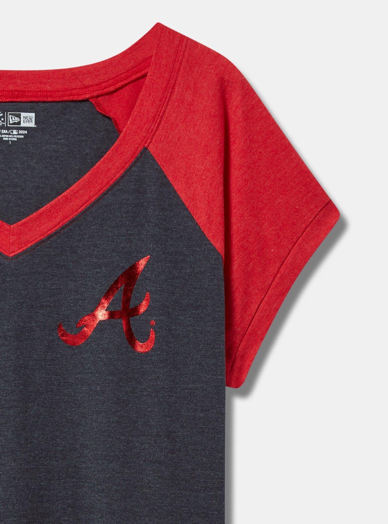 MLB Atlanta Braves Classic Fit Cotton Raglan V-Neck, NAVY, alternate