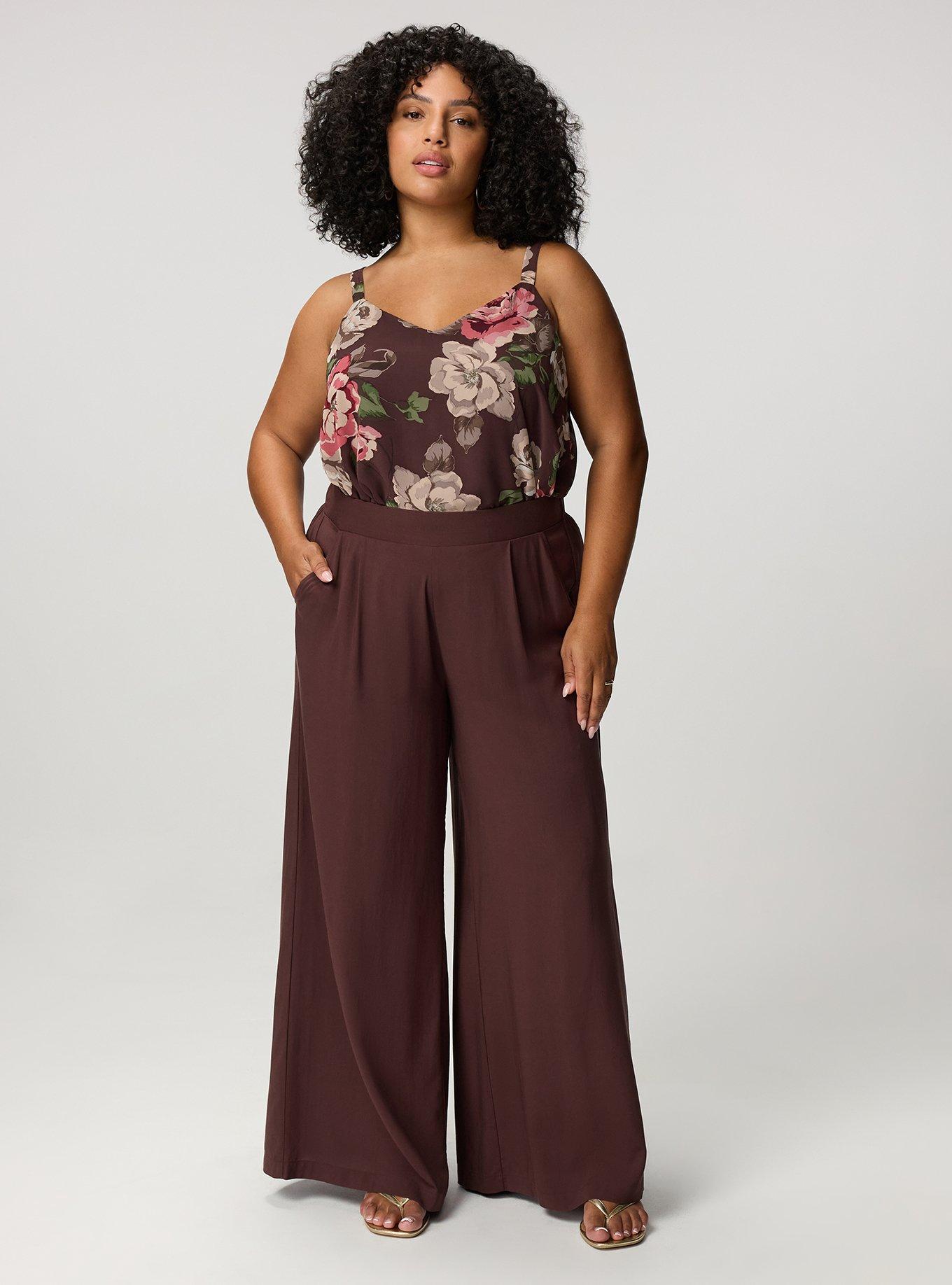 Plus Size High-Rise Pull-On Wide-Leg Pant, PUCE, alternate