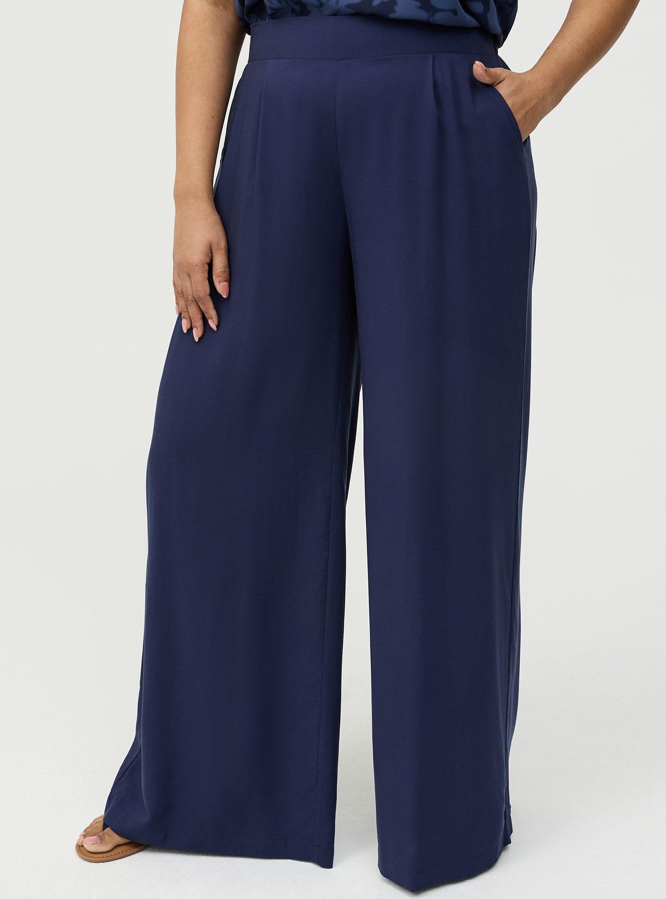 High-Rise Pull-On Challis Wide-Leg Pant, PEACOAT, alternate