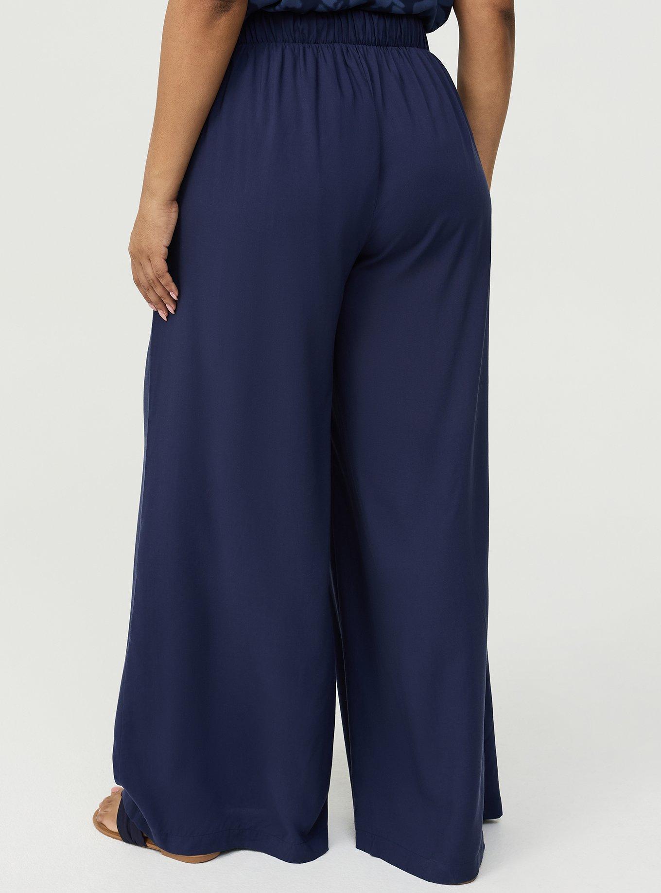 High-Rise Pull-On Challis Wide-Leg Pant, PEACOAT, alternate