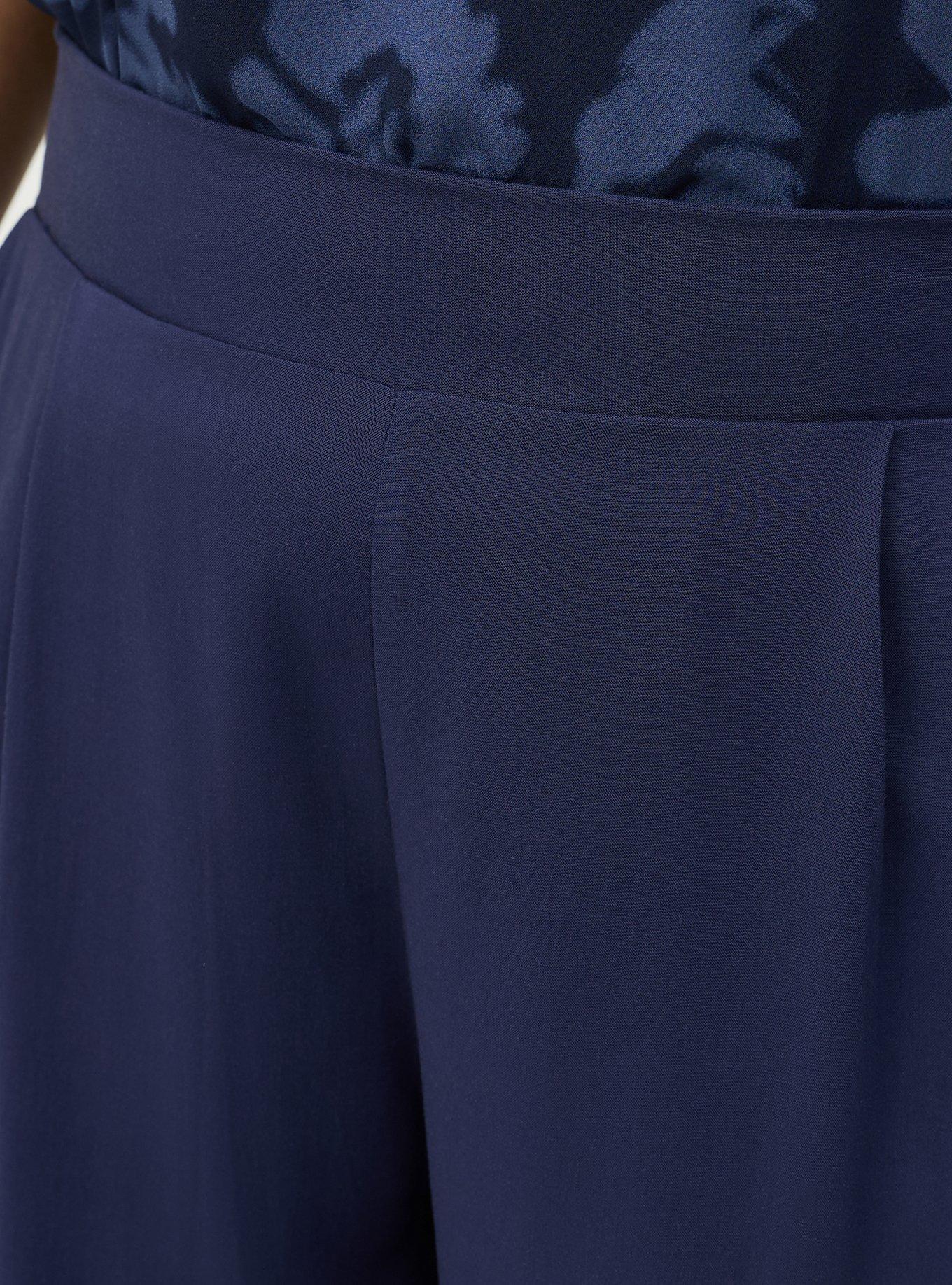 High-Rise Pull-On Challis Wide-Leg Pant, PEACOAT, alternate