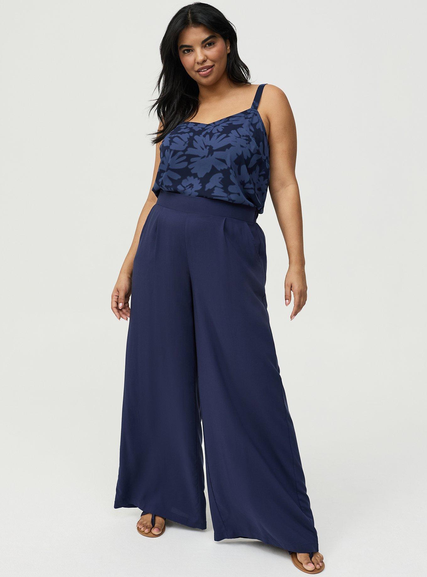 High-Rise Pull-On Challis Wide-Leg Pant, PEACOAT, alternate