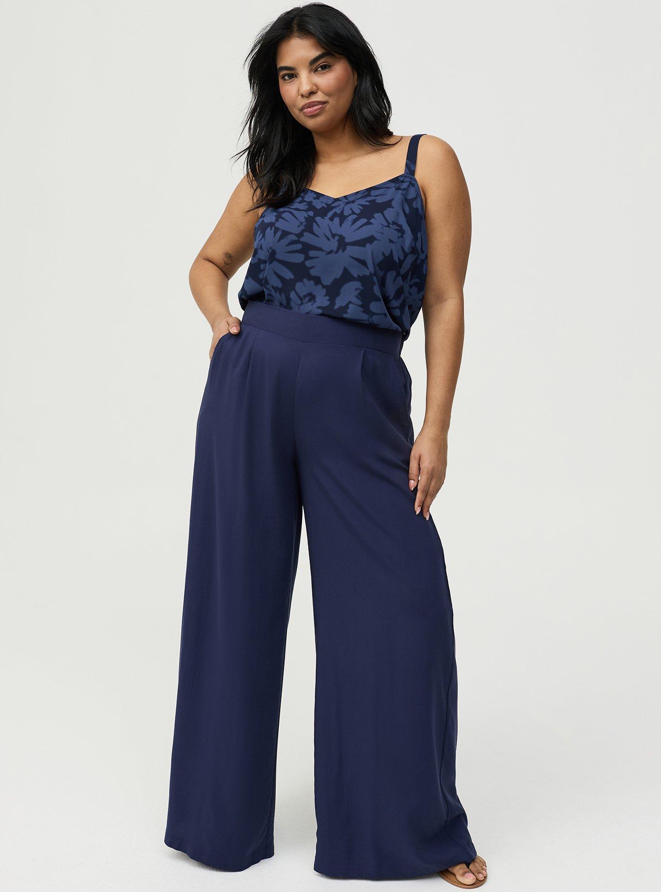High-Rise Pull-On Wide-Leg Pant, PEACOAT, hi-res