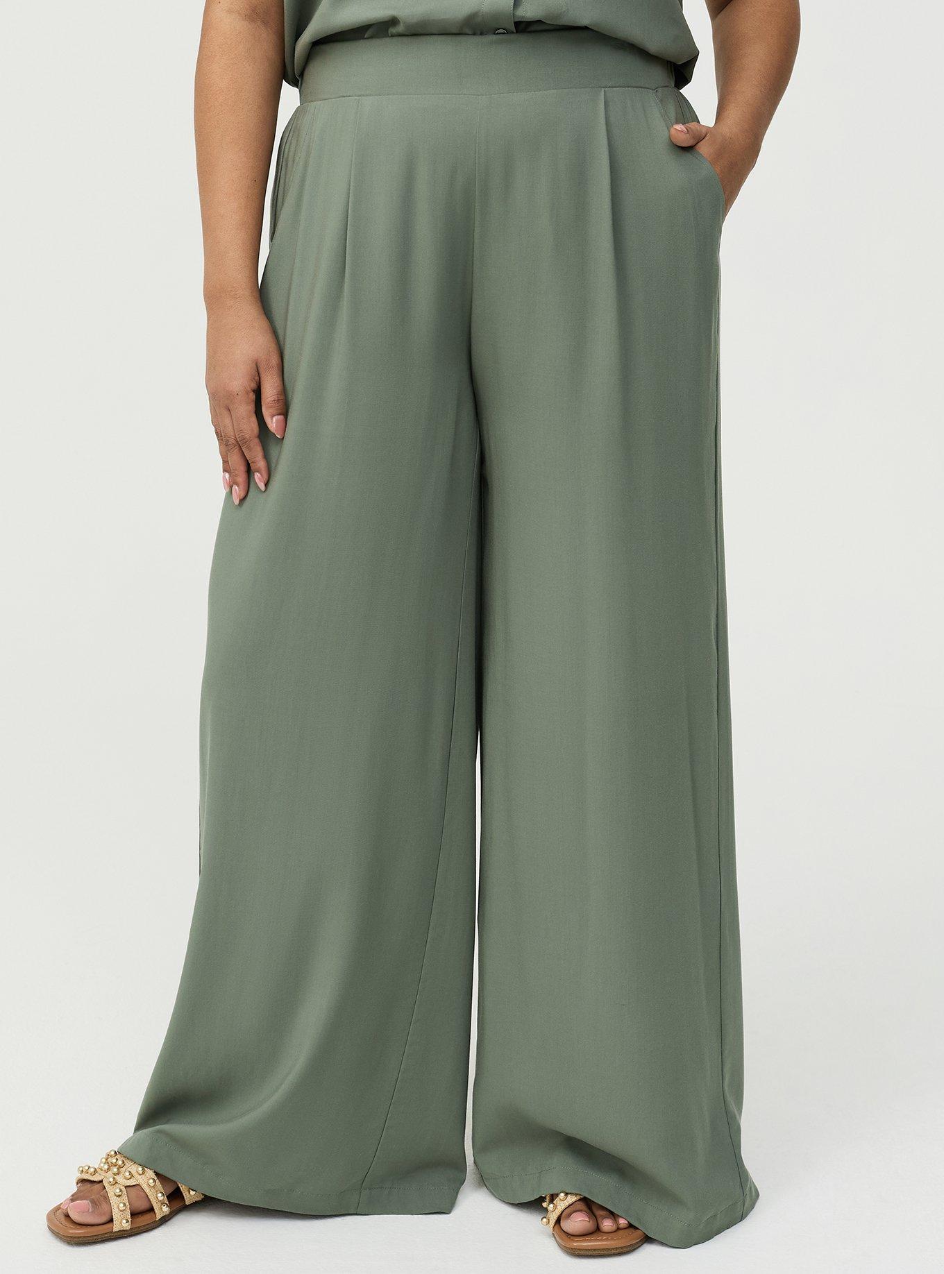 High-Rise Pull-On Challis Wide-Leg Pant, AGAVE GREEN, alternate