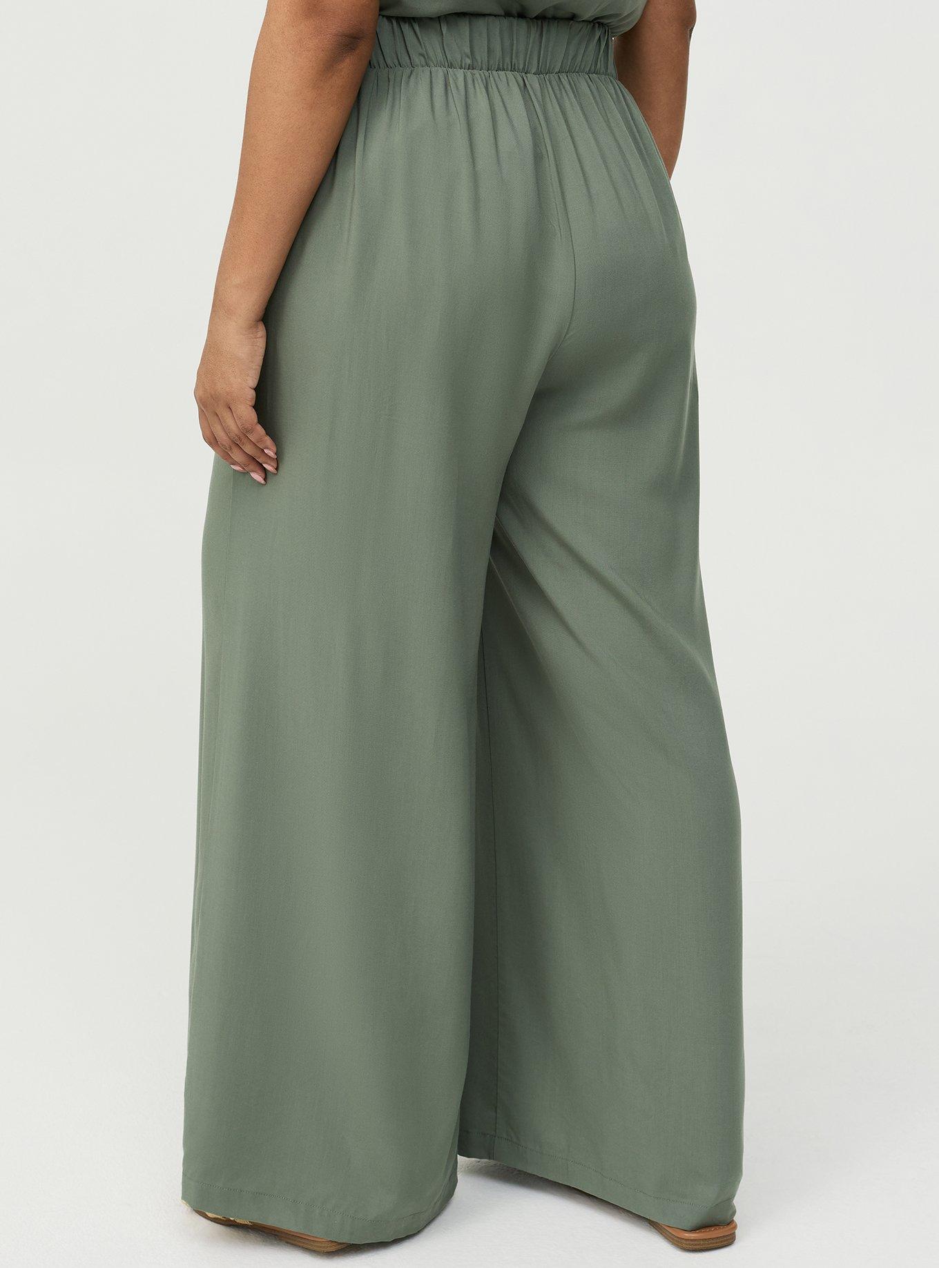 High-Rise Pull-On Challis Wide-Leg Pant, AGAVE GREEN, alternate