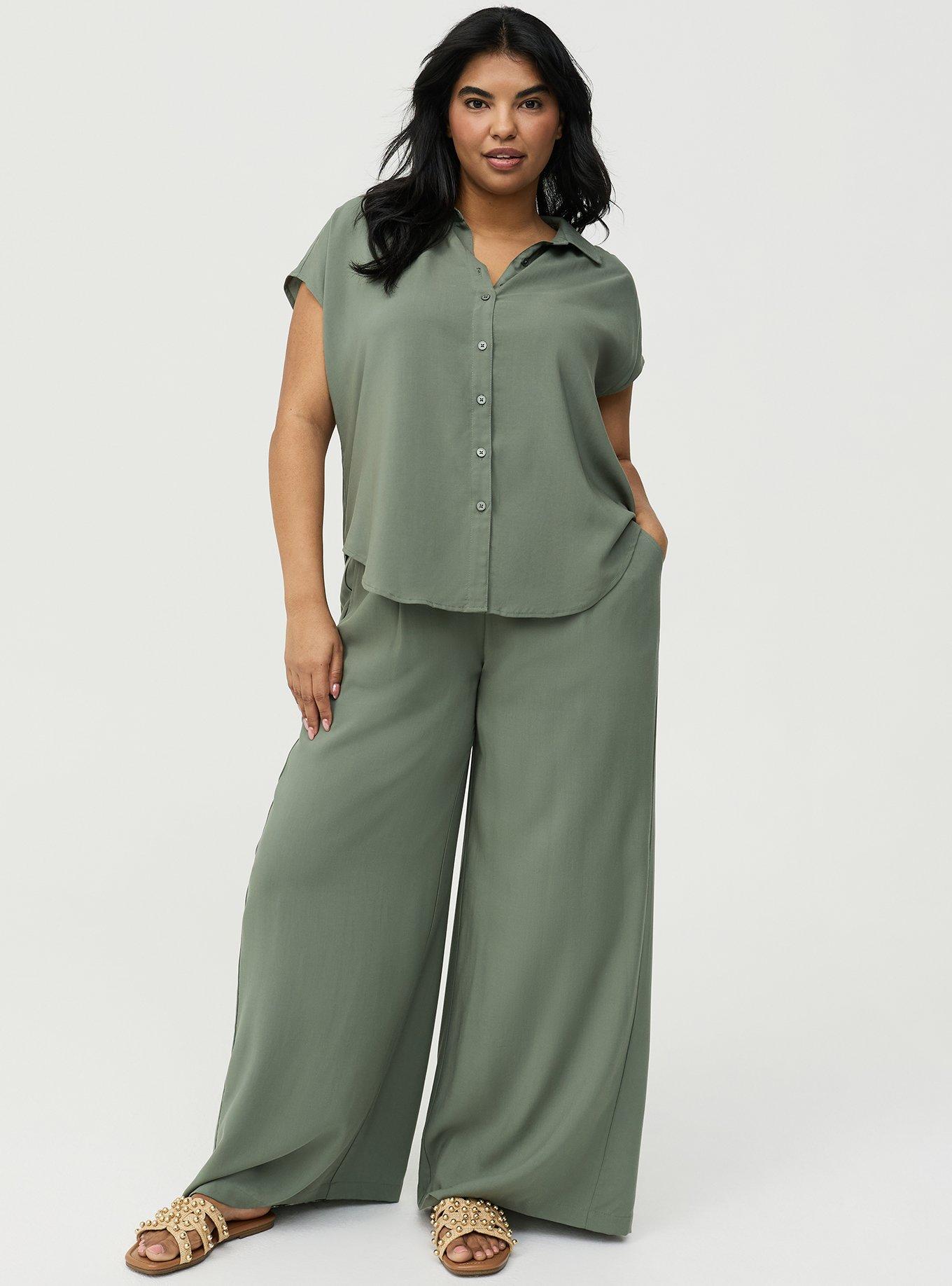 High-Rise Pull-On Challis Wide-Leg Pant, AGAVE GREEN, alternate