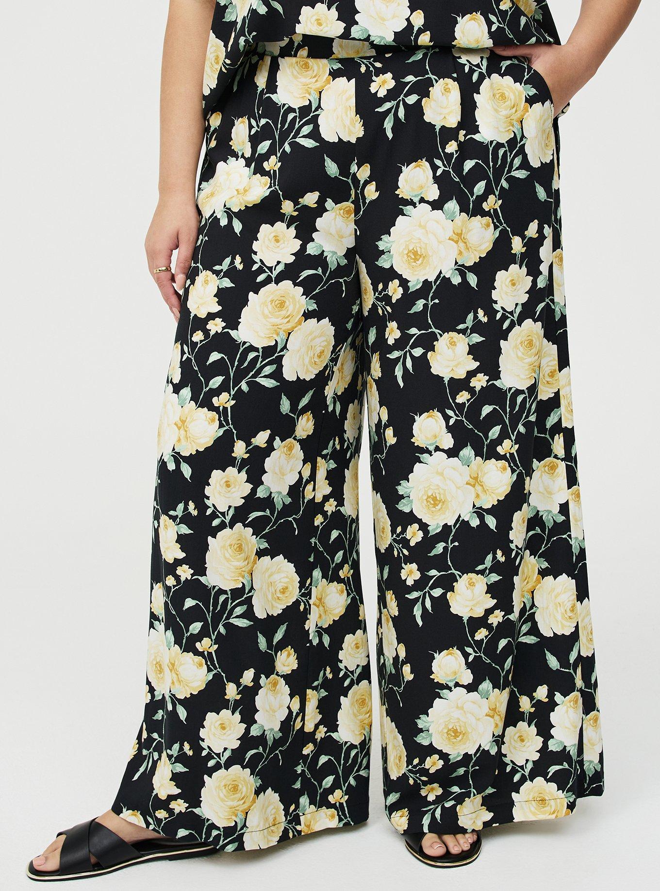 High-Rise Pull-On Challis Wide-Leg Pant, ROMANCE FLORAL BLACK, alternate