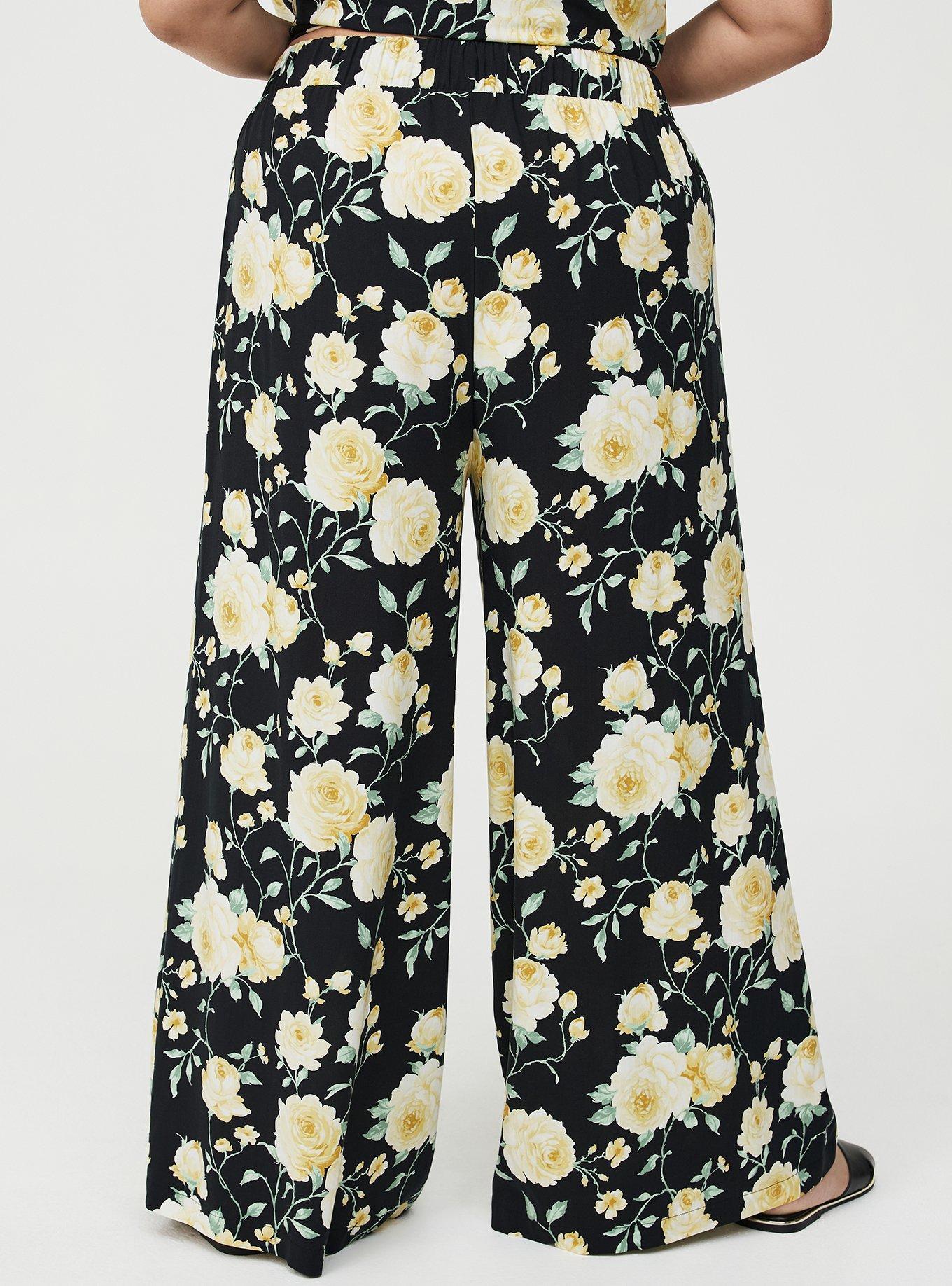 High-Rise Pull-On Challis Wide-Leg Pant, ROMANCE FLORAL BLACK, alternate