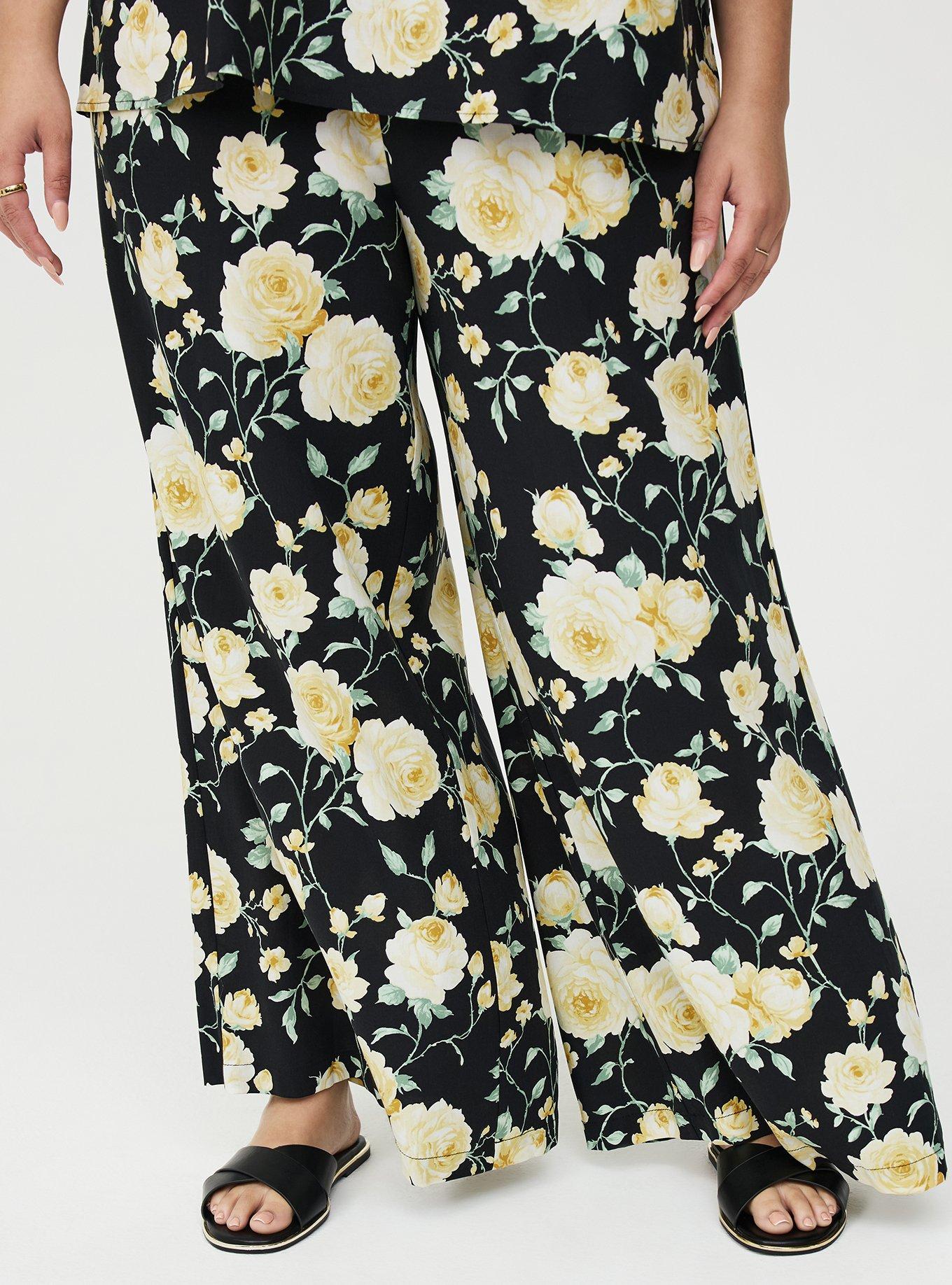 High-Rise Pull-On Challis Wide-Leg Pant, ROMANCE FLORAL BLACK, alternate