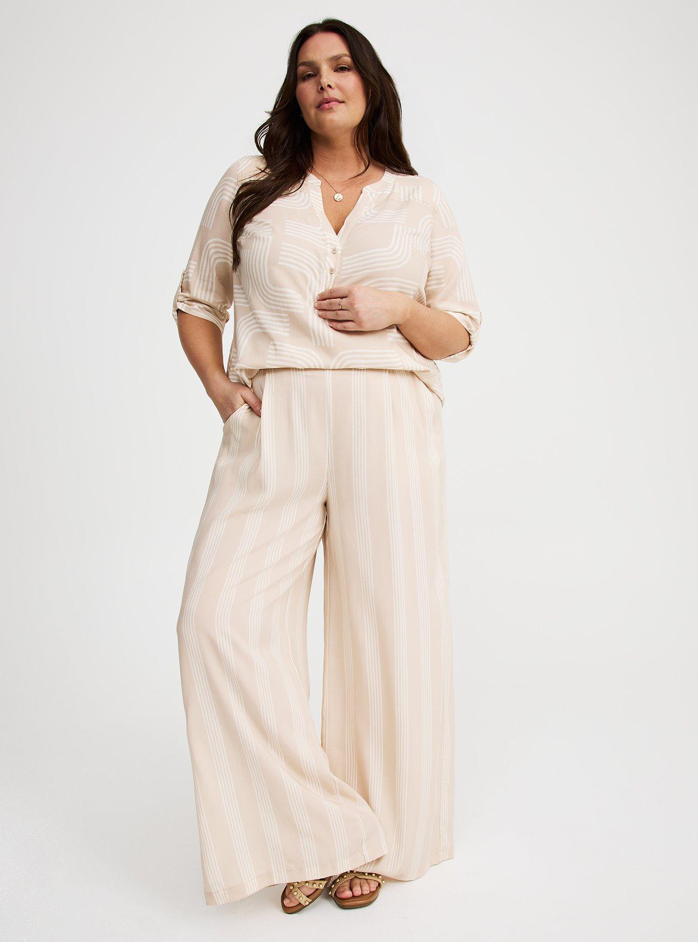 PULL ON WIDE LEG WASHABLE CHALLIS HIGH RISE PANT