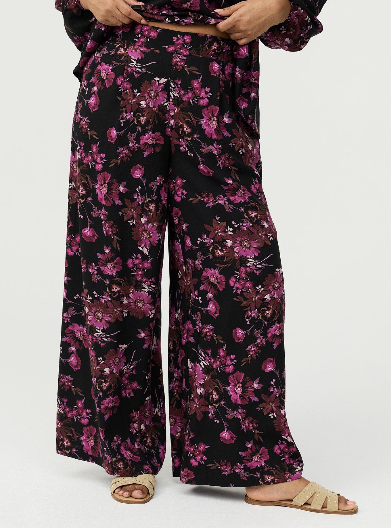 High-Rise Pull-On Challis Wide-Leg Pant, WHIMSICAL DAISY FLORAL BLACK, alternate