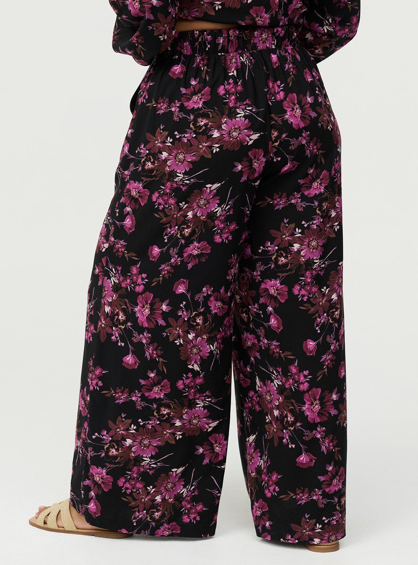 High-Rise Pull-On Challis Wide-Leg Pant, WHIMSICAL DAISY FLORAL BLACK, alternate