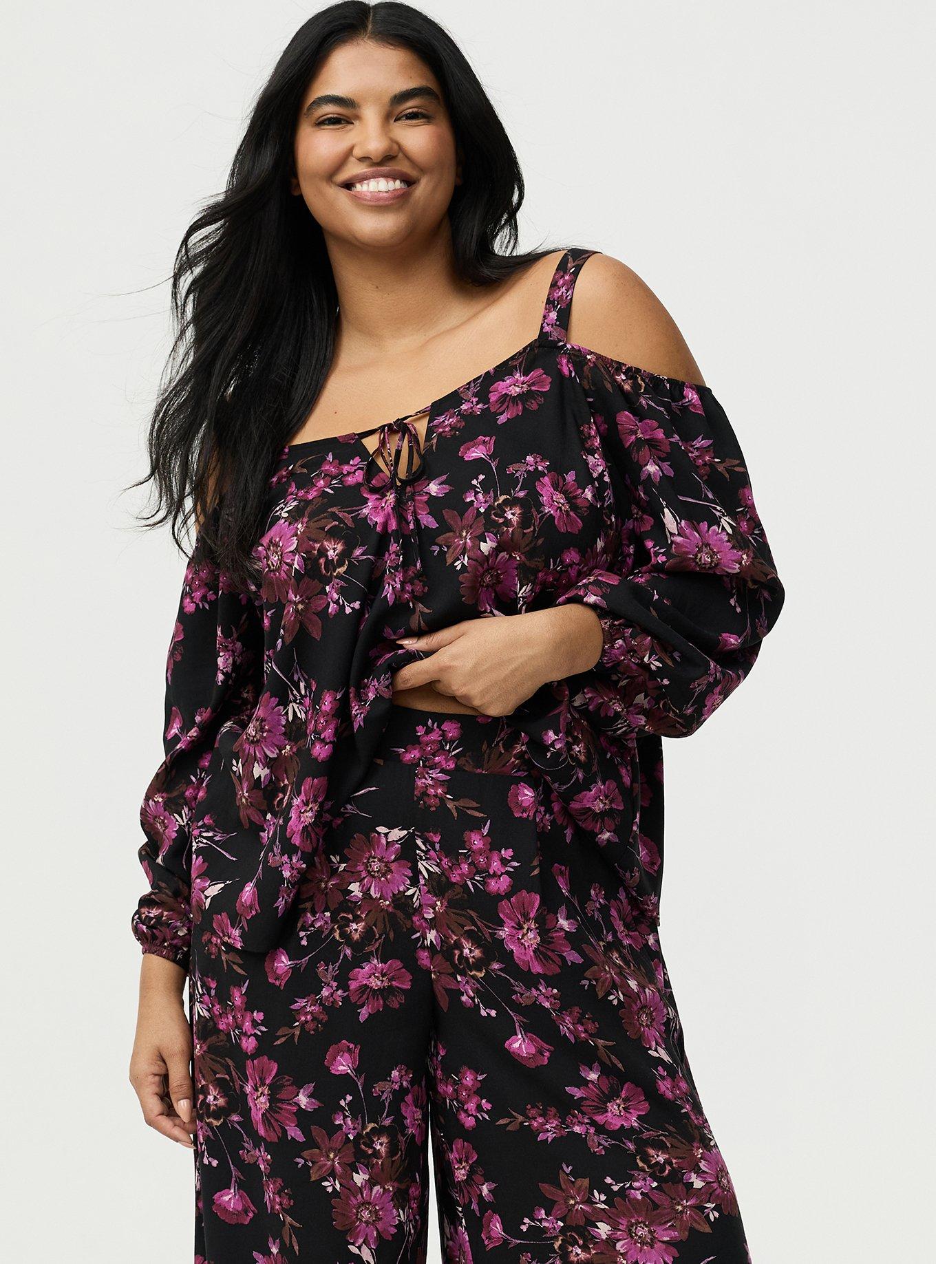 High-Rise Pull-On Challis Wide-Leg Pant, WHIMSICAL DAISY FLORAL BLACK, alternate